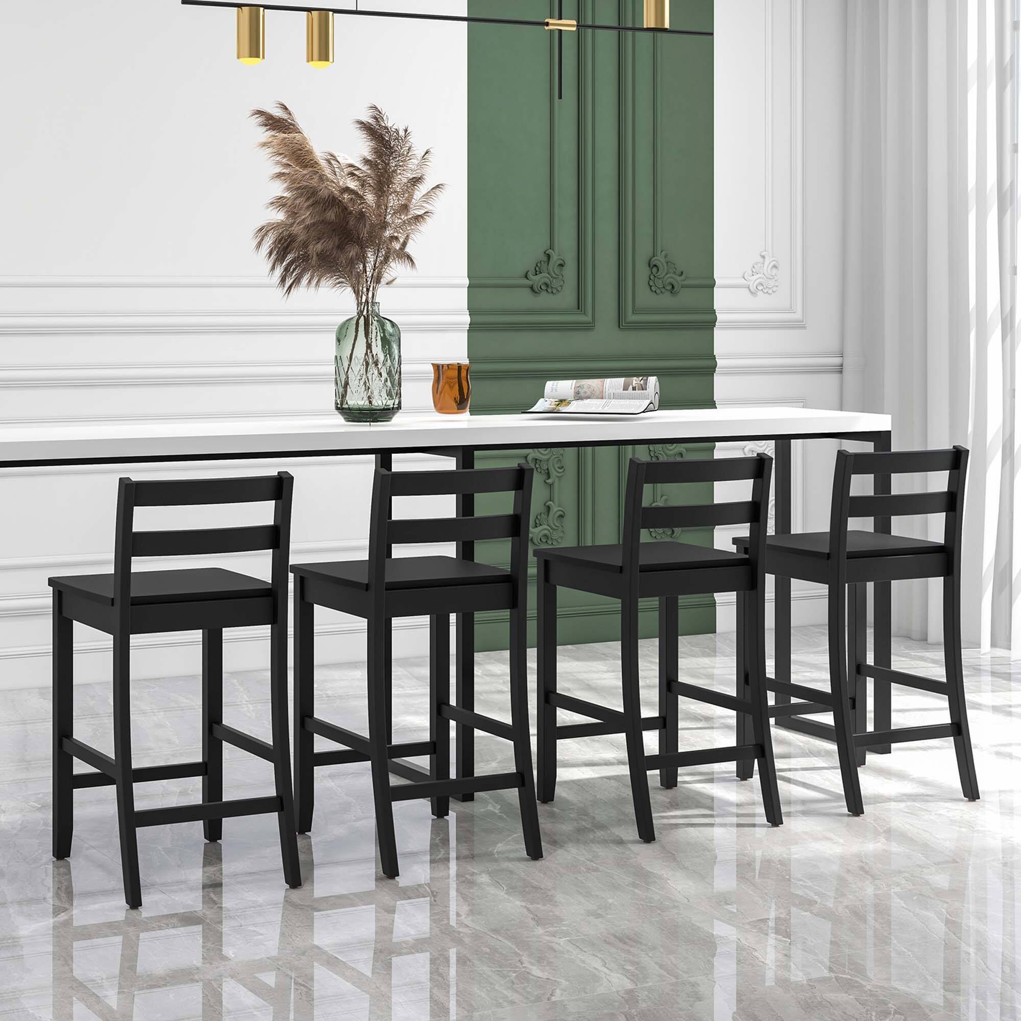 Alt View 3. Costway - Costway 24-Inch Wooden Bar Stools Set of 4 with Ergonomic Backrest Counter Height Stools - Black.
