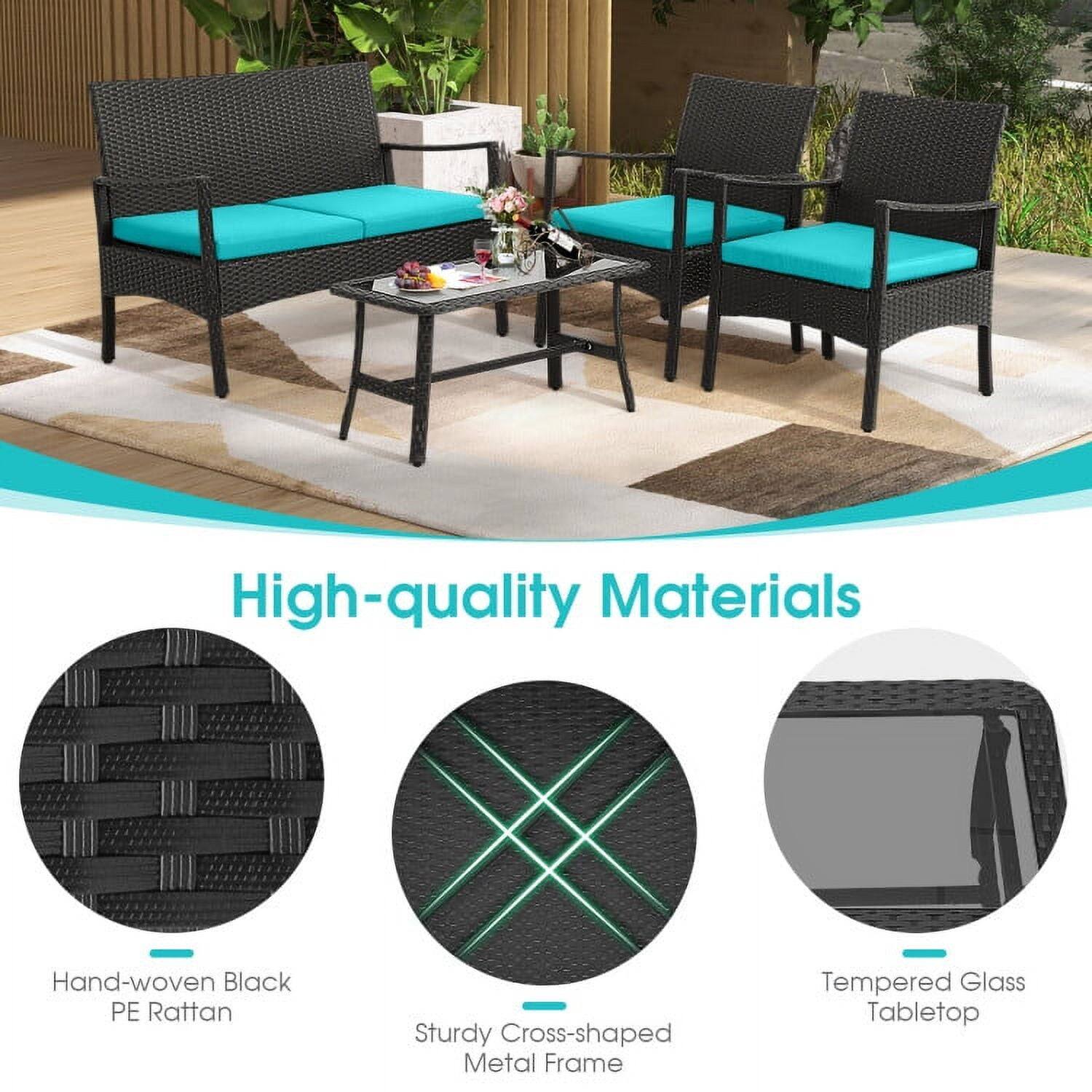 High-quality Materials

- Hand-woven Black PE Rattan
- Sturdy Cross-shaped Metal Frame
- Tempered Glass Tabletop