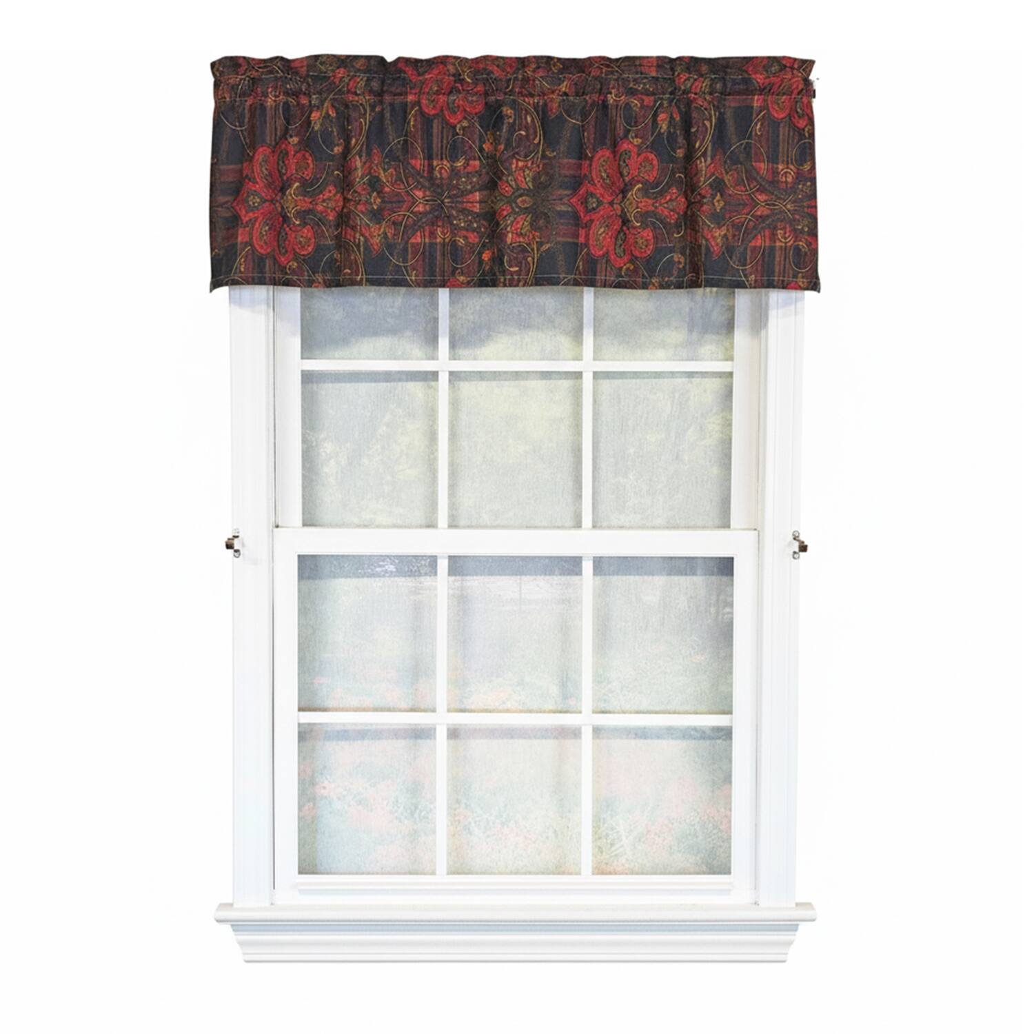 Front. RLF Home - RLF Home 100% Cotton High Quality Espadas Tailored Window Valance with 1.5" Rod Pocket 50" W X 12" L Burgundy - Burgundy.