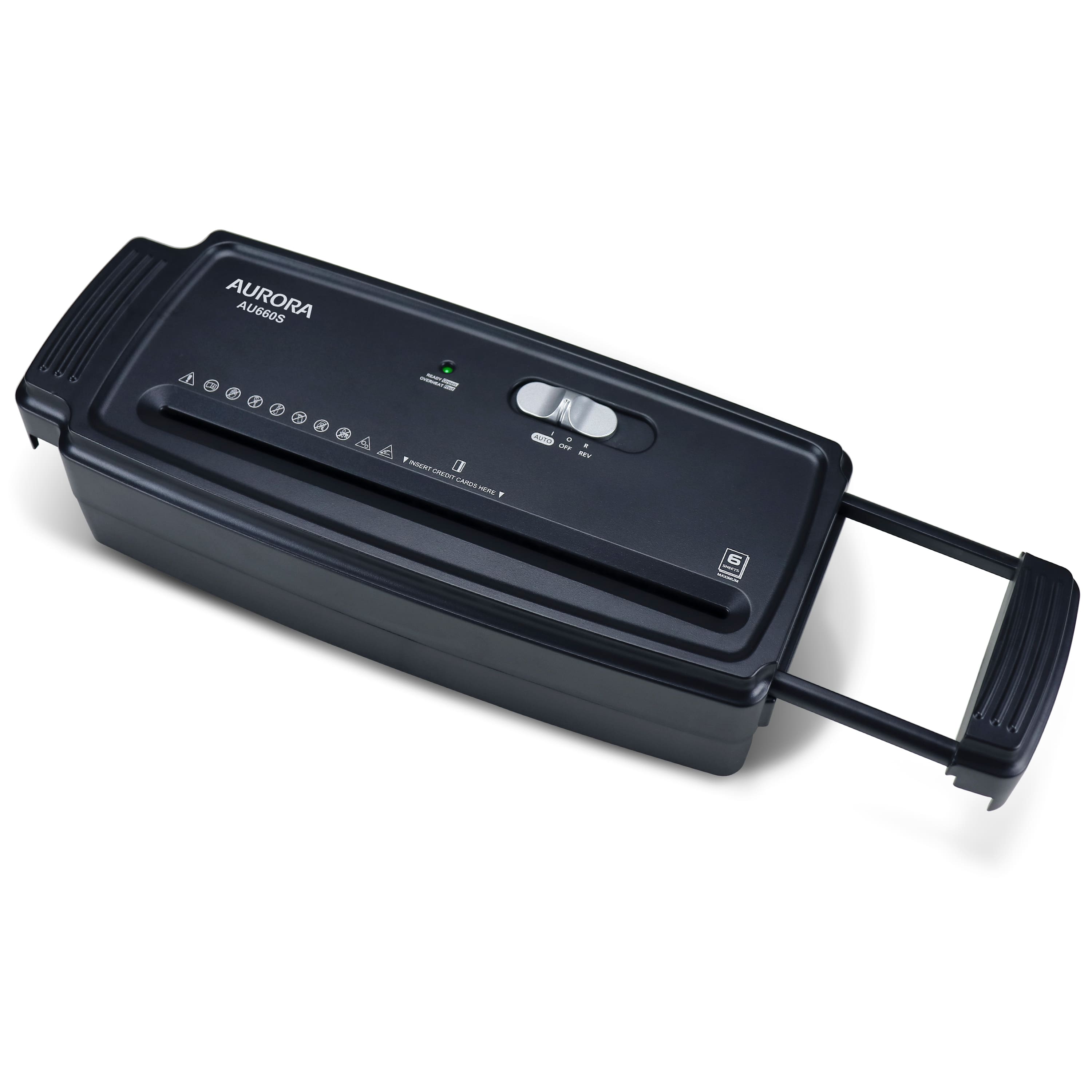 Aurora - AU660S 6-Sheet Stripcut Paper/Credit Card Shredder Without Wastebasket, Portable with Extendable Arm - Black
