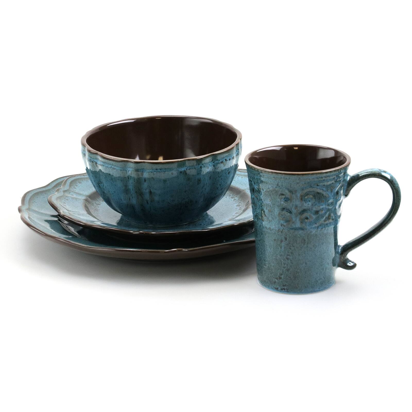 Alt View 4. Elama - Elama Lavish Blue 16 Piece Dinnerware set with Complete Setting for 4 - Lavish Blue.