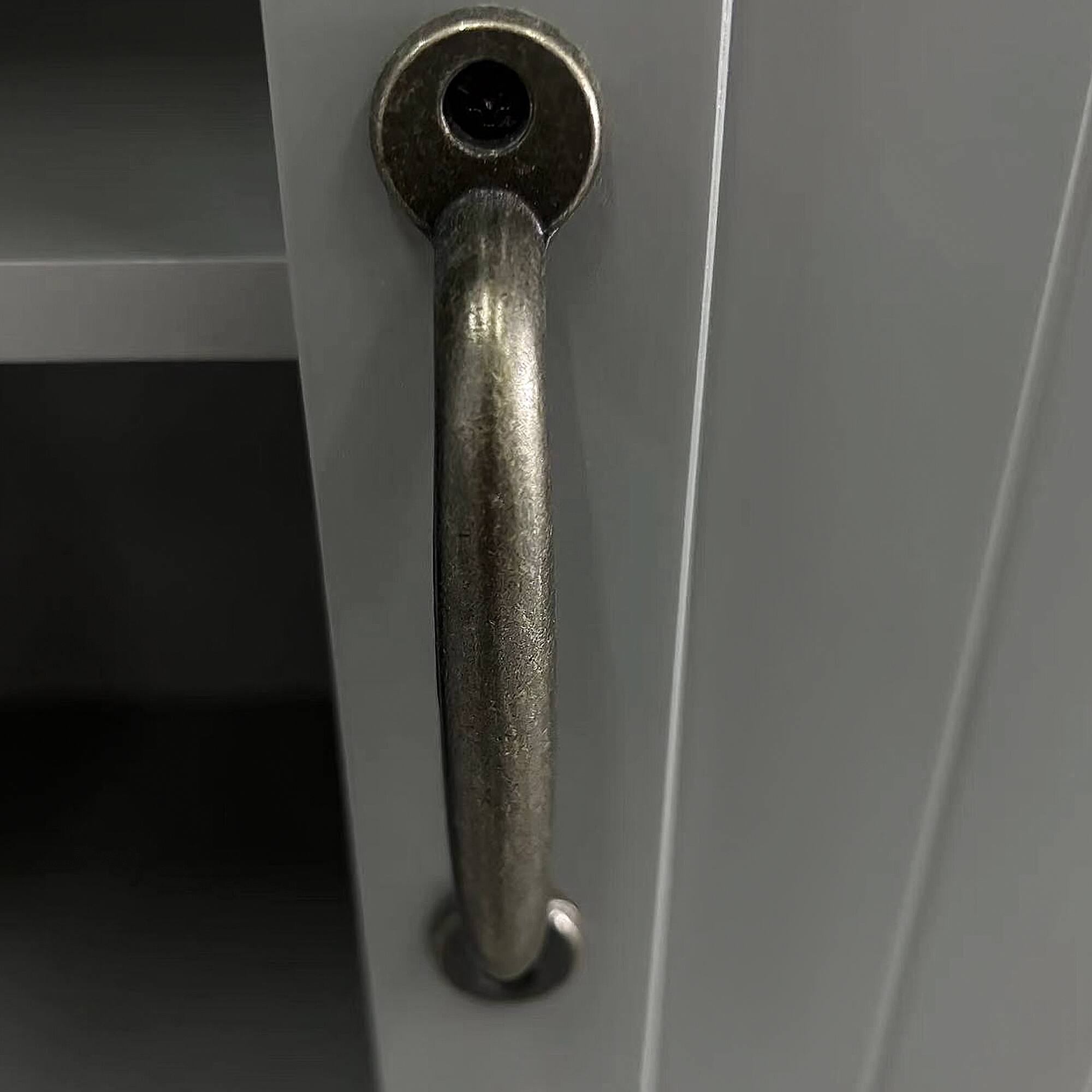 Alt View 7. Homcom - 48.5" Kitchen Pantry Cabinet with 2 Adjustable Shelves and 4 Beadboard Doors, Compact Farmhouse Kitchen Storage Cabinet - Grey.