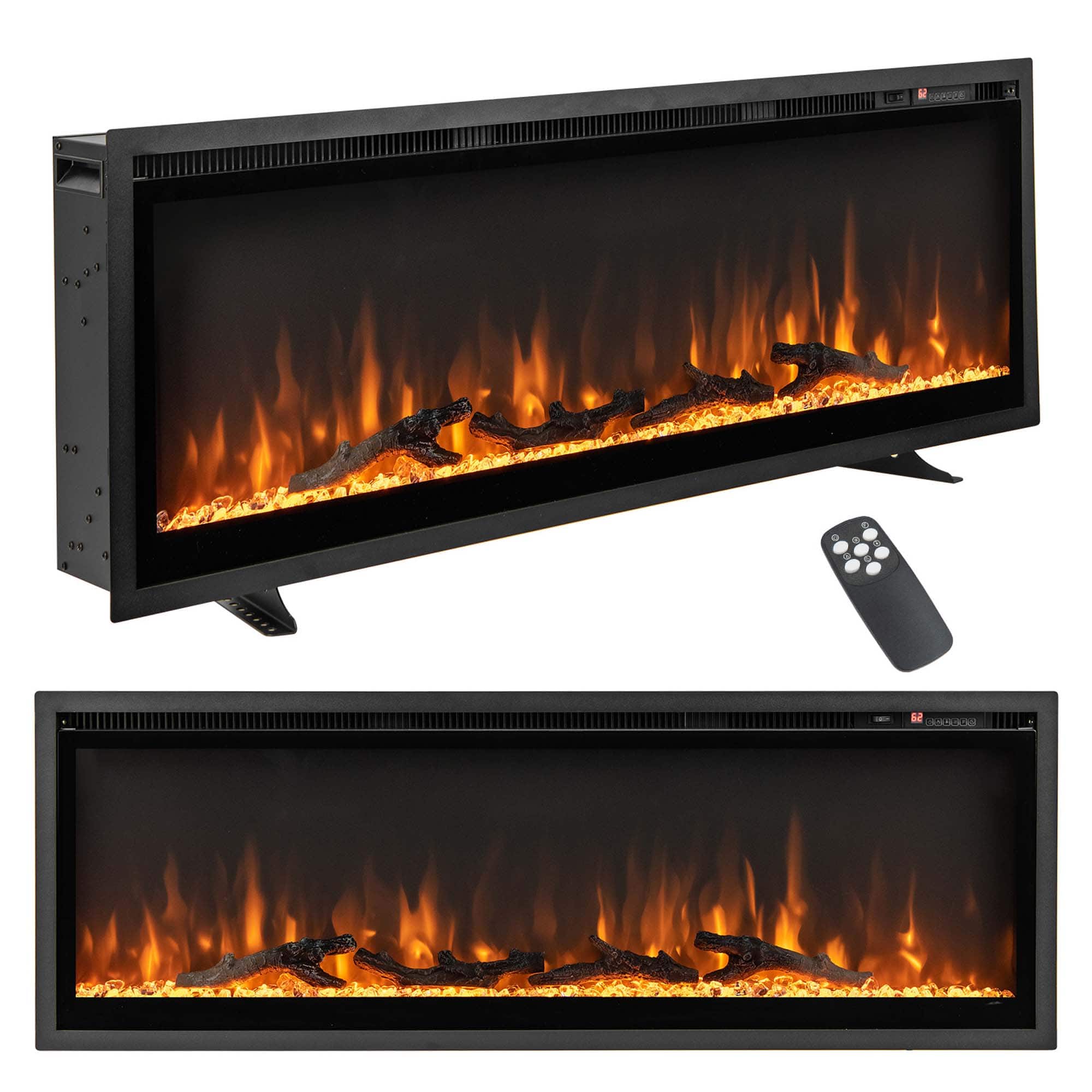 Front. Costway - Costway 50" Electric Fireplace Recessed Wall Mounted Freestanding with Remote Control - Black.