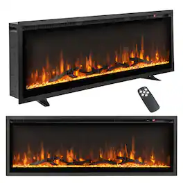 Costway - 50" Electric Fireplace Recessed Wall Mounted Freestanding with Remote Control - Black