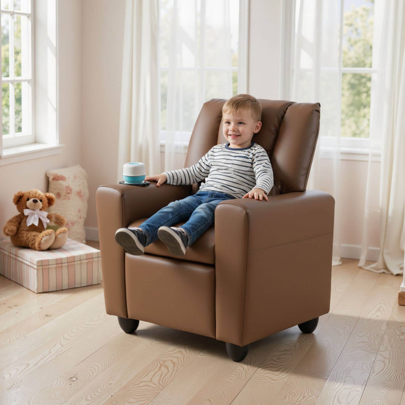 Alt View 3. Costway - Costway Kids Recliner with Cup Holder Adjustable Backrest & Footrest for Boys & Girls - Coffee.