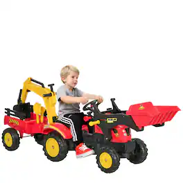 Aosom - 3 in1 Kids Ride On Excavator/Bulldozer, Pedal Car Digger, Move Forward/Back, 6 Wheels