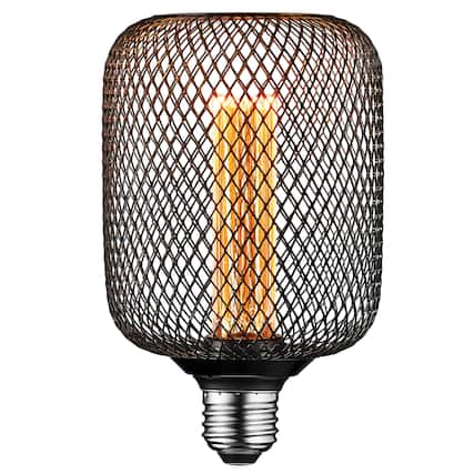 Front. Next Glow - Decorative Light Bulb Black Metal Cage Cylinder Led Light Bulbs 3.5W.