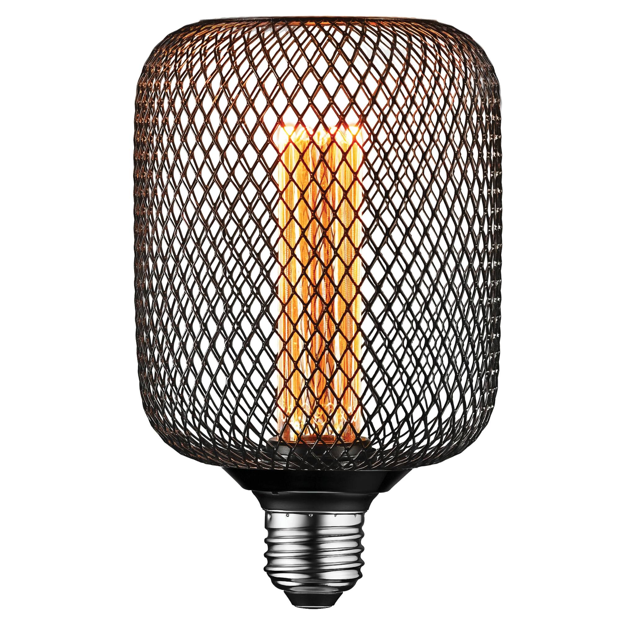 Front. Next Glow - Decorative Light Bulb Black Metal Cage Cylinder Led Light Bulbs 3.5W.