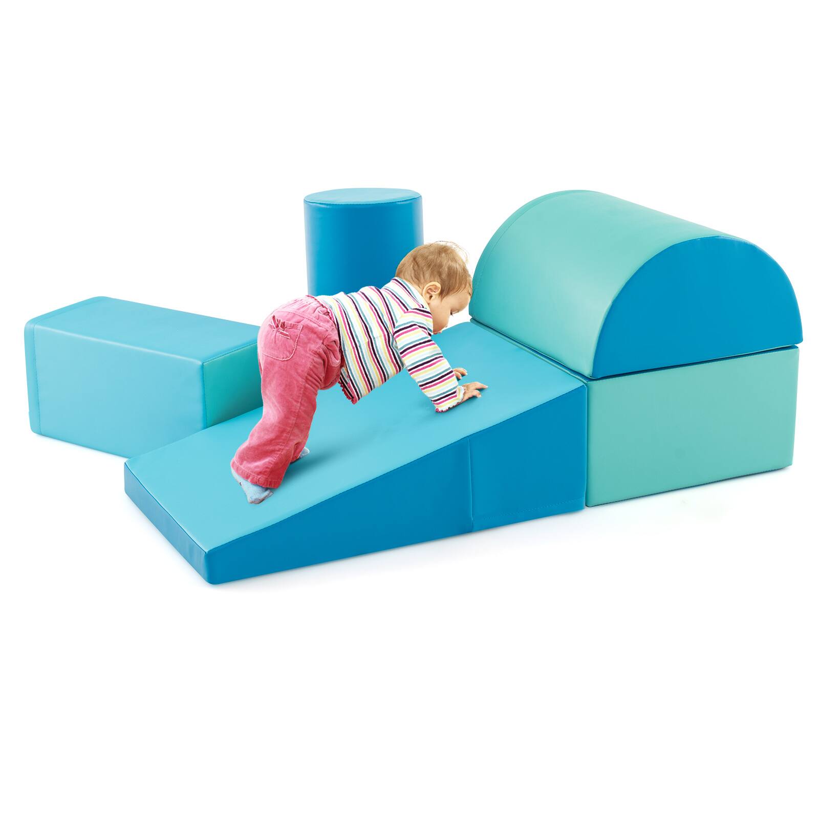 Costway - 5 PCS Kids Climb & Crawl Activity Playset Soft Foam Block Toddler Play Structure - Navy