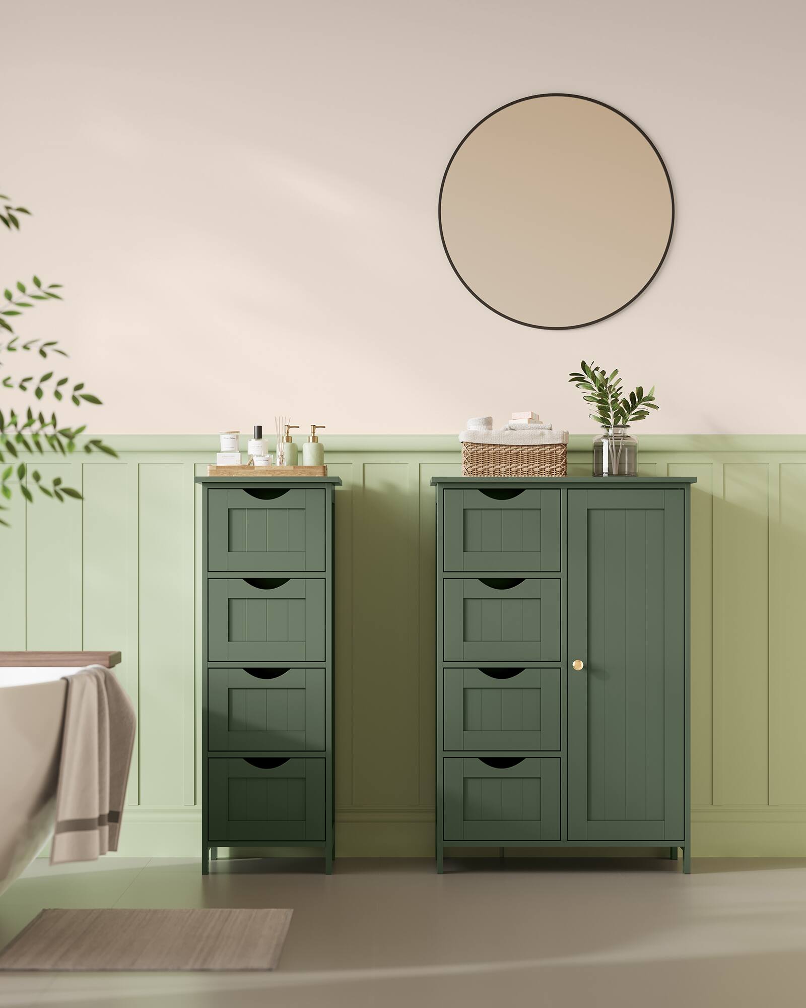 Alt View 4. Songmics Home - Storage Cabinet with Drawers, Freestanding Floor Cabinet with Door, 11.8 x 21.7 x 32.3 Inches, Adjustable Shelf - Forest Green.