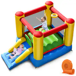 Costway - Inflatable Bouncer Kids Slide Bounce House for Indoor Outdoor with 350W Blower - Multicolour