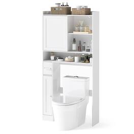 Gymax - Over the Toilet Cabinet Space-saving Bathroom Storage Organizer w/ Sliding Door - White