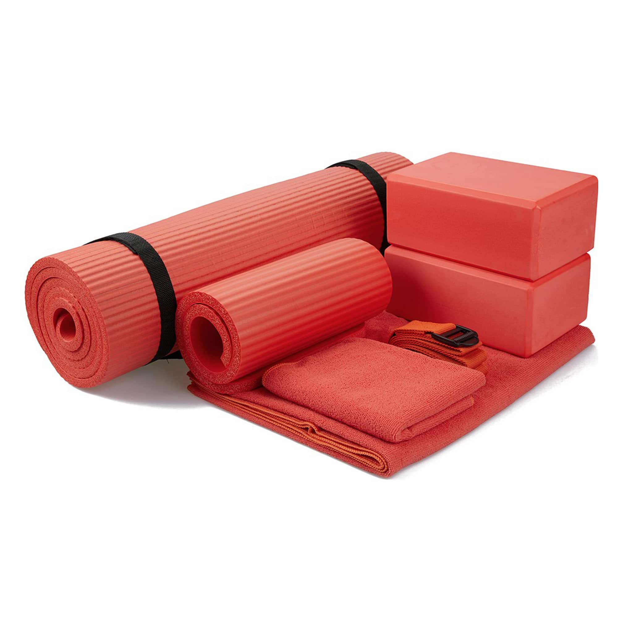 BalanceFrom Fitness - 7 Piece Yoga Set with Mat, Stretch Strap & Knee Pad - Red price history on PriceWatchPro