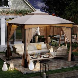 Mondawe - 10 x 10 FT Freestanding Patio Gazebo with Netting Walls and 4 Sandbags - Khaki