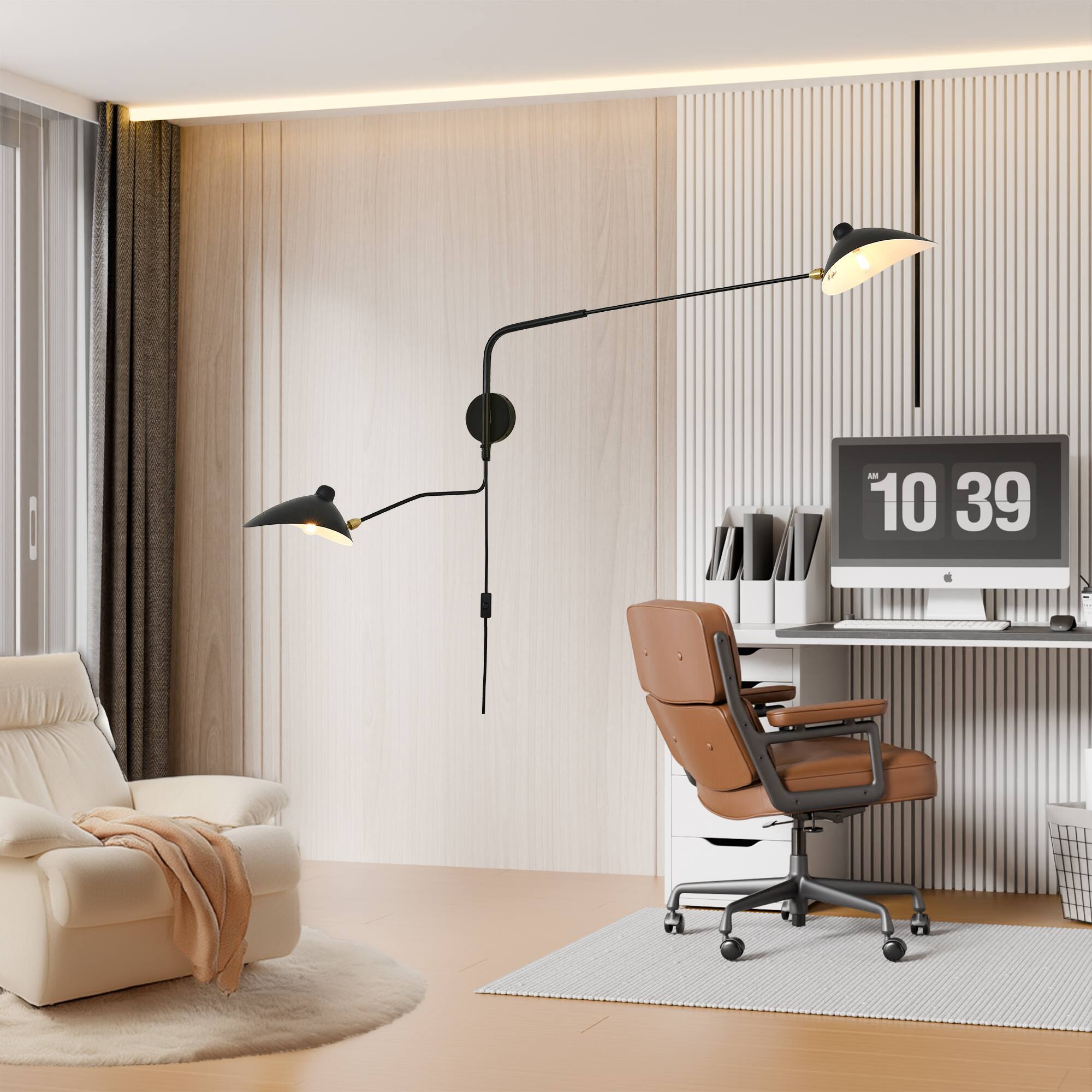 Left. RYHNUYNE - Modern Swing Arm Wall Sconce 2-Light Adjustable Plug in Wall Lamp with On/Off Switch Dimmable Sconces - Black.