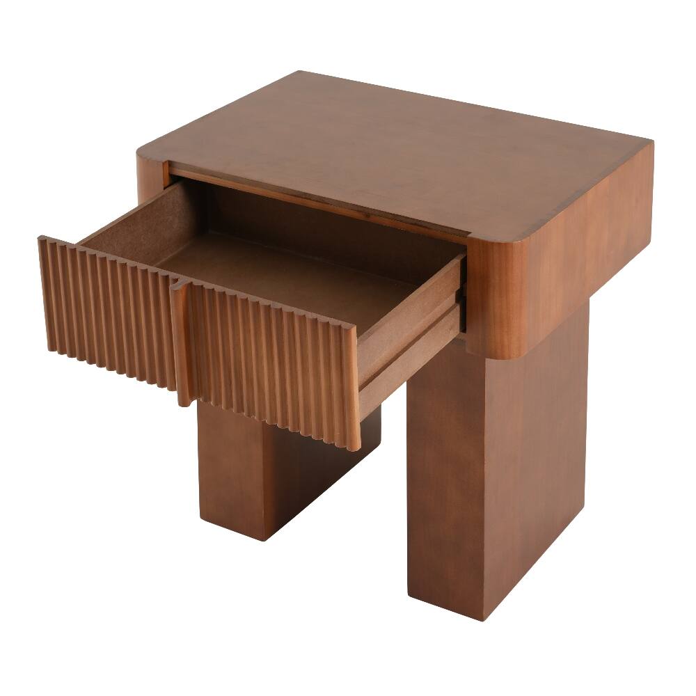 Alt View 4. Loheer - Loheer Wood End Table with Drawer Mid-Century Side Table Walnut Nightstand Fluted Accent Table for Living Room Bedroom - Walnut.