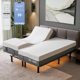 Renanim - SFE Split King Adjustable Electric Bed Frame with 10" Memory Foam Mattress, Massage, USB, Remote & UnderBed Light - Gray