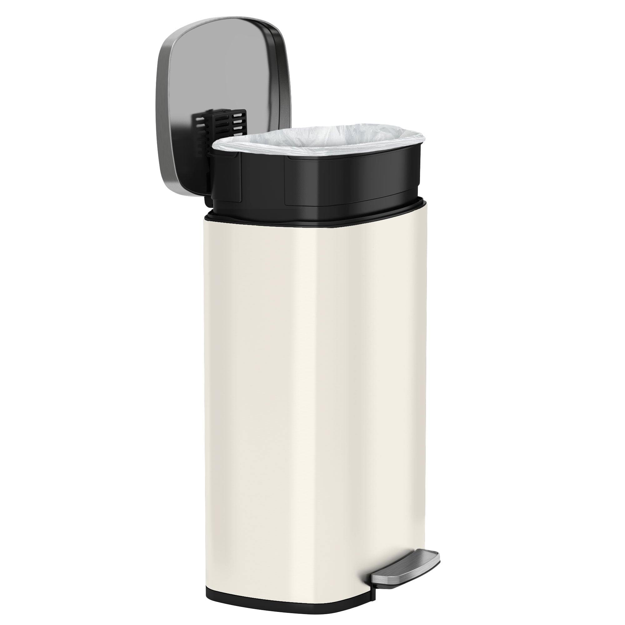 Back. iTouchless - 13.2 Gallon SoftStep Rectangular Stainless Steel Step Kitchen Trash Can with AbsorbX Odor Filter - Ivory.