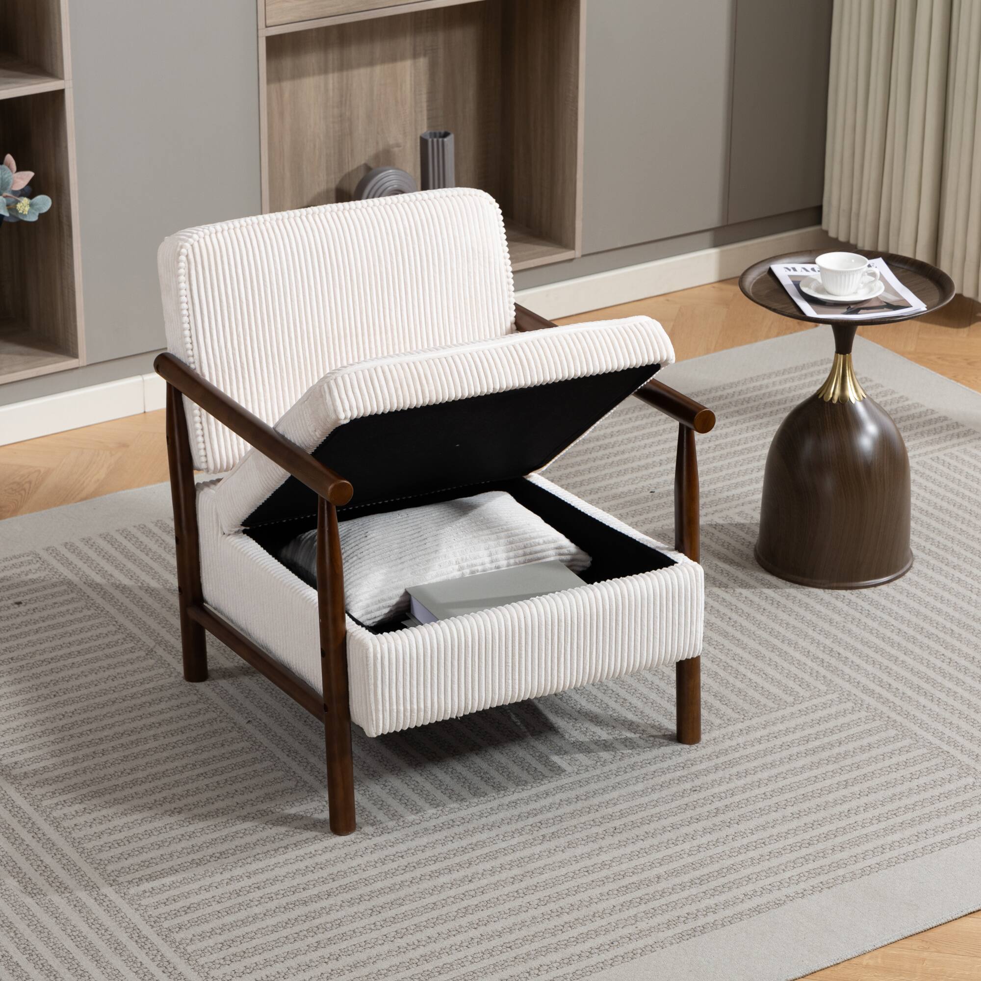 Alt View 5. GOODSILO - Modern Upholstered Accent Armchair with Hidden Storage and Waist Support Cushion for Living Room Bedroom - Antique White.