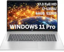 HP - Upgraded - 17.3'' Full HD laptop-Intel Core i7 1355U,64GB, 512GB SSD ,Numeric Pad, Windows 11 Pro - Silver