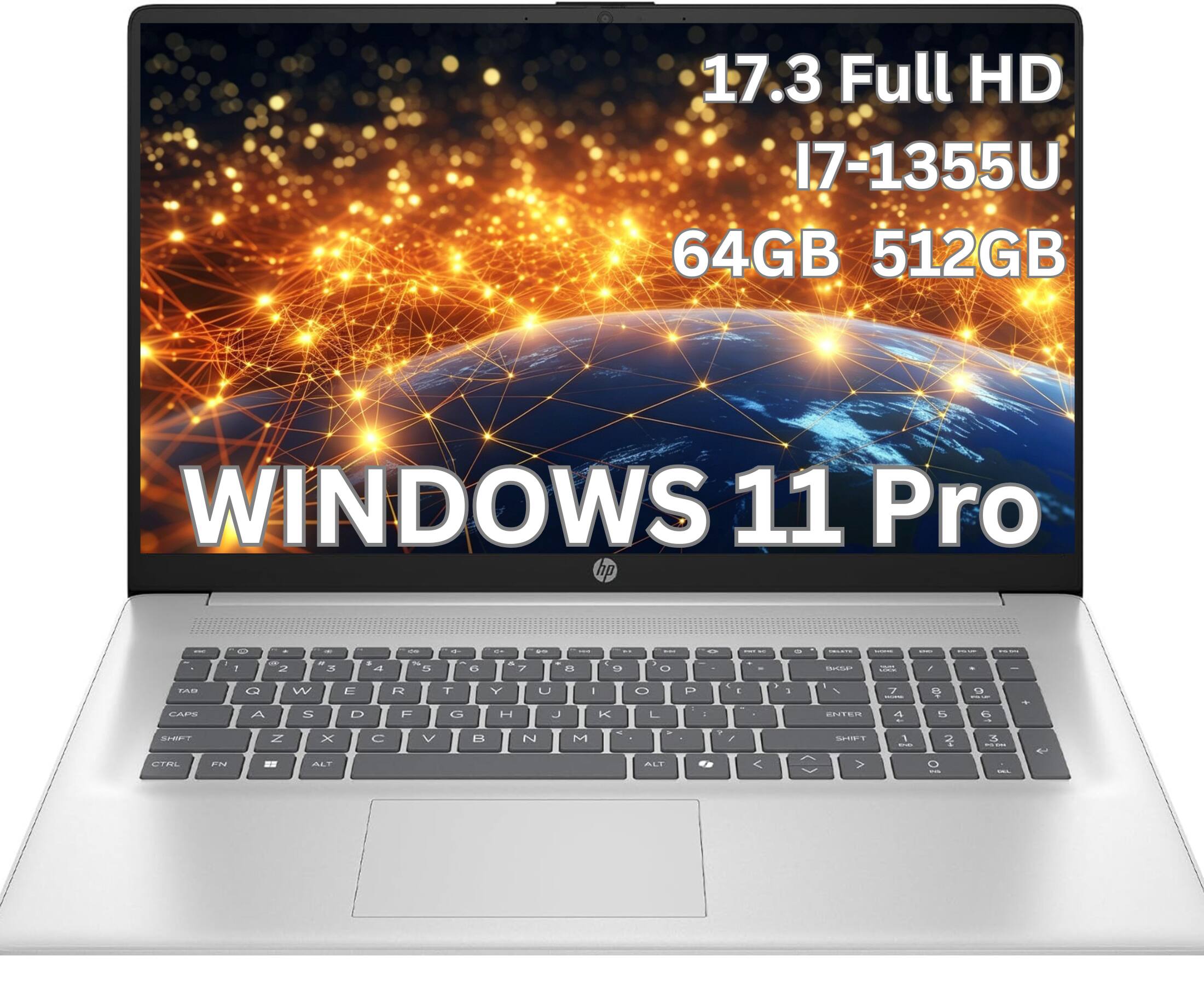 HP - Upgraded - 17.3'' Full HD laptop-Intel Core i7 1355U,64GB, 512GB SSD ,Numeric Pad, Windows 11 Pro - Silver