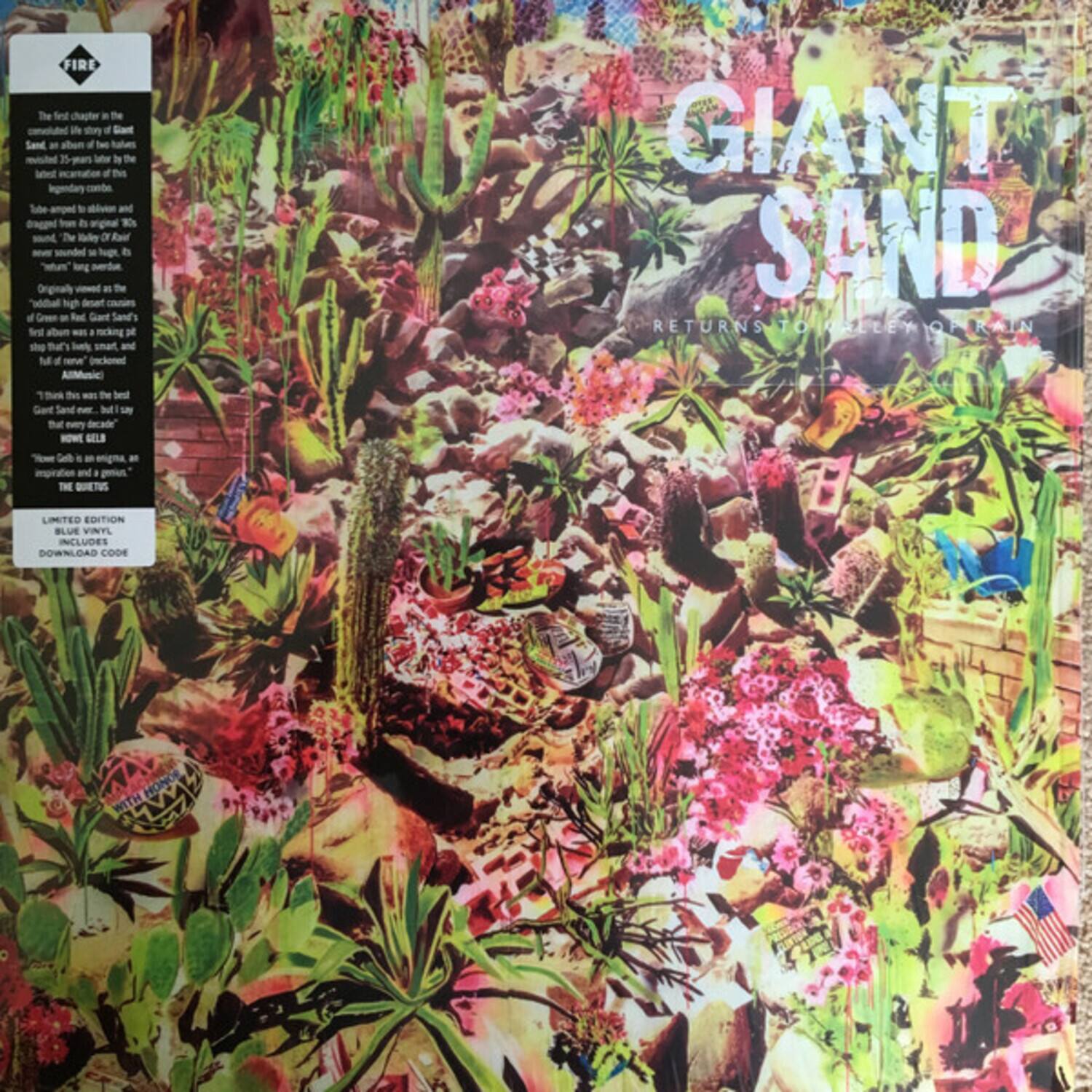 **FIRE**

The first chapter in the convoluted story of Giant Sand, a 25-year-old band that has been through a dozen lineups, 12 albums, and a 35-man later, the band's original lineup of Giant Sand's first album, "The Ballad of the Red Giant Sand," is reissued. Originally released as a "widow's high" in 1990, it was a "hugely influential" album that "set the tone for the band's future." The album's "hugely influential" status is noted, and it's described as "the best album of the year" by "The Quietus." The album is now available on vinyl for the first time, with a limited edition blue vinyl that includes a download code.

**GIANT SAND**

**RETURNS TO THE VALLEY OF THE SUN**

**THE QUIETUS LIMITED EDITION BLUE VINYL INCLUDES DOWNLOAD CODE**