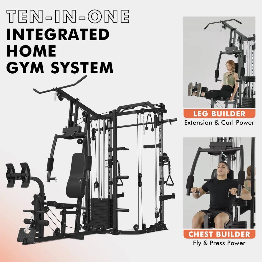 TEN-IN-ONE INTEGRATED HOME GYM SYSTEM

LEG BUILDER
Extension & Curl Power

CHEST BUILDER
Fly & Press Power