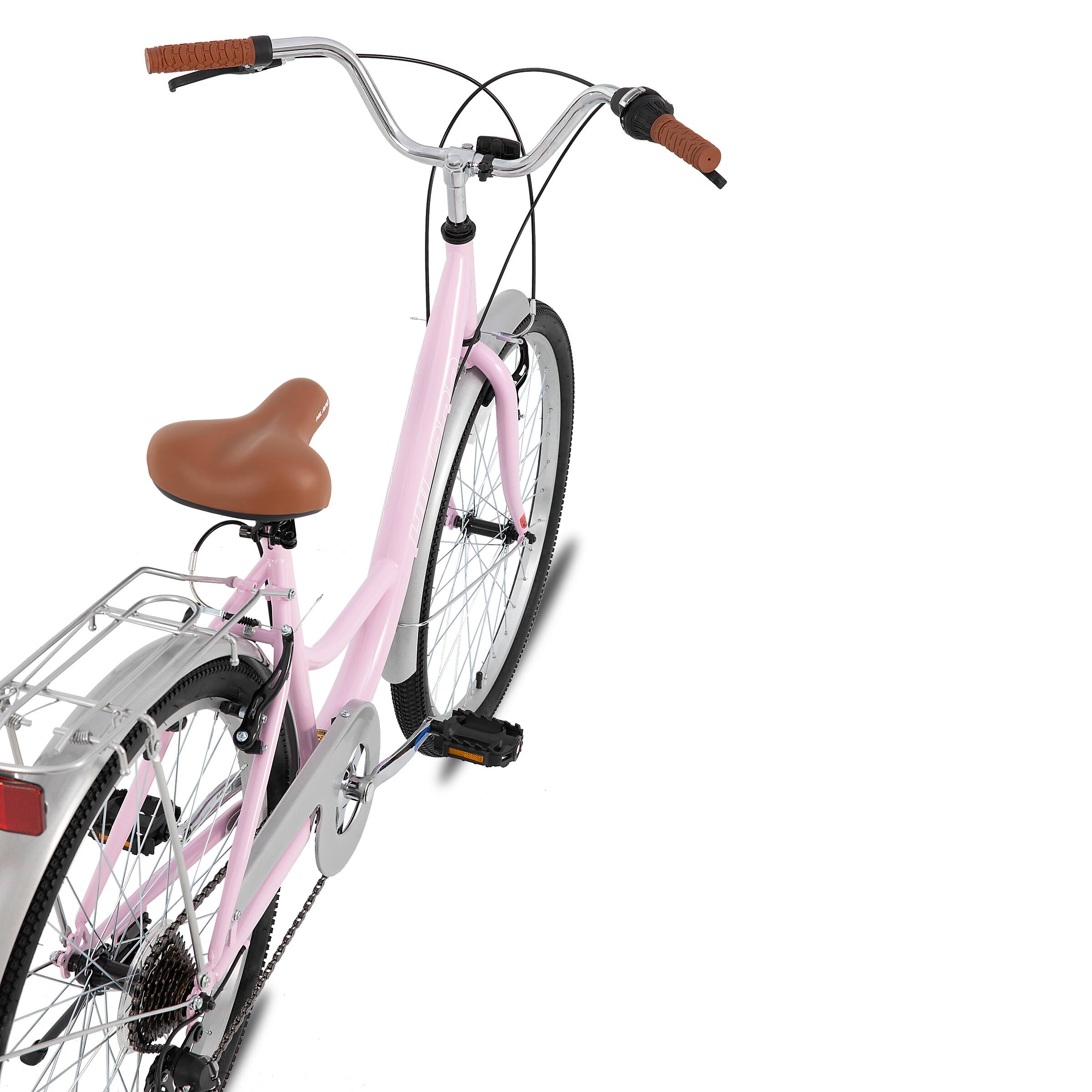 Alt View 4. HILAND - HILAND 26 Inch Beach Cruiser Bike for Adults, 7 Speed Step-Through Women Bicycle with Rear Rack, Hybrid Bike Pink - Pink.