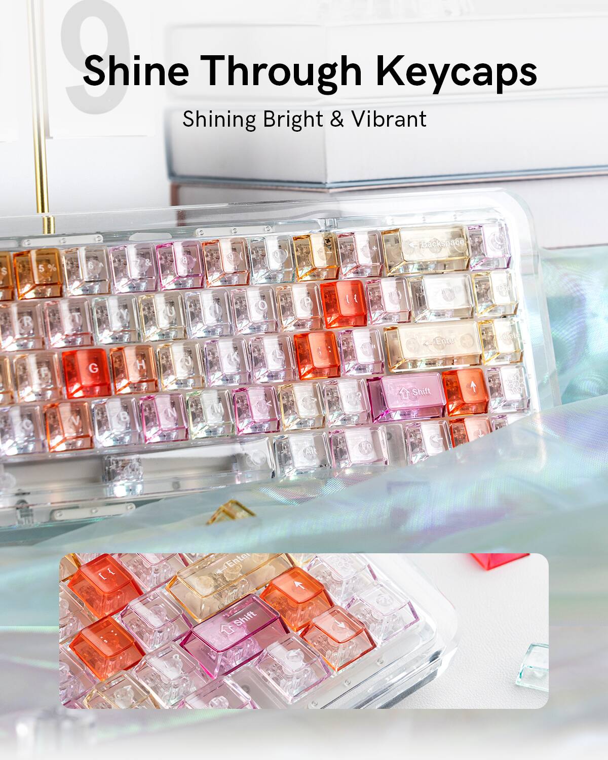 Shine Through Keycaps  
Shining Bright & Vibrant  

S 5 % R F V a G B & 1 H N J P  
Backspace Eno Shift V Cot Alt [  
I 4 Enter Shift