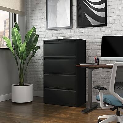 Alt View 7. Staples - 30" Wide Lateral File Cabinet, 4-Drawer, Assembled, Black, Letter/Legal (20070D) - Black.
