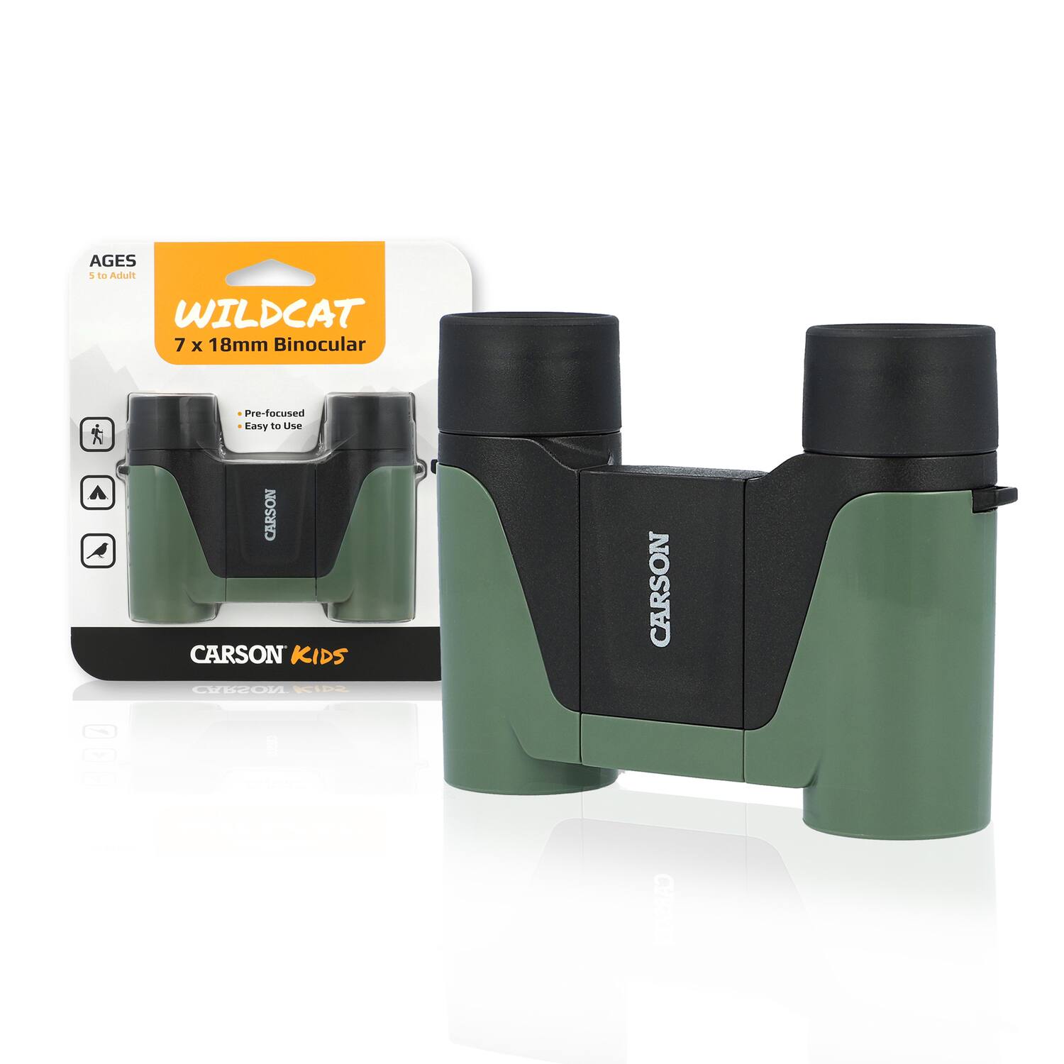AGES 5 to Adult  
WILDCAT 7 x 18mm Binocular  
Pre-focused  
Easy to Use  
CARSON KIDS  
CARSON