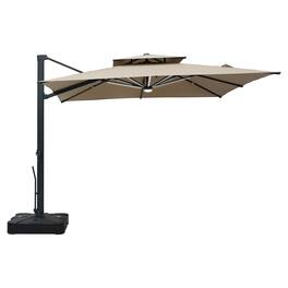 Mondawe - 10*10ft Patio Cantilever Umbrella Double Top with Detachable LED Light Strip and Base - Tan