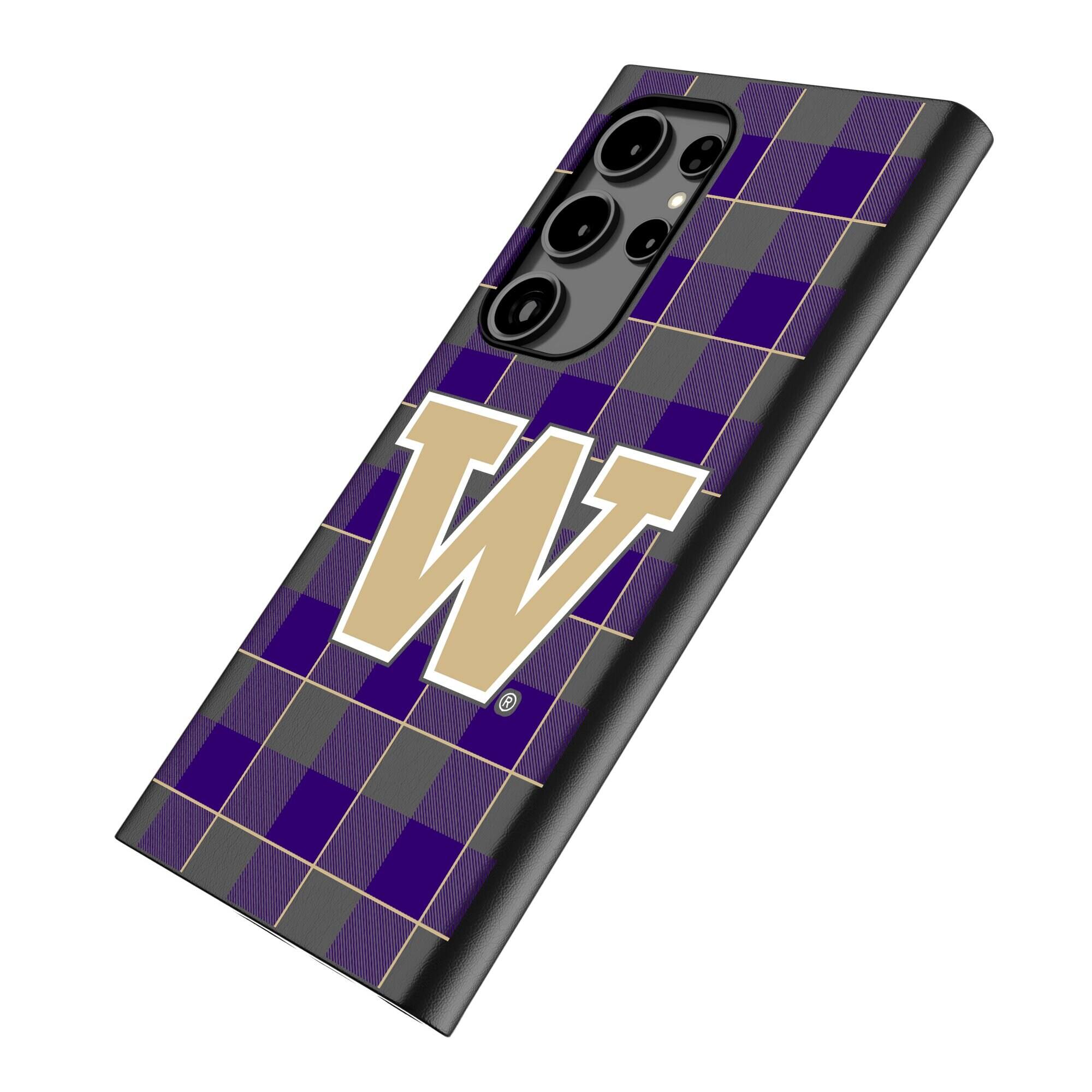 Alt View 1. Keyscaper - Washington Huskies Plaid Galaxy Magnetic Bump Case - S25 - Black.