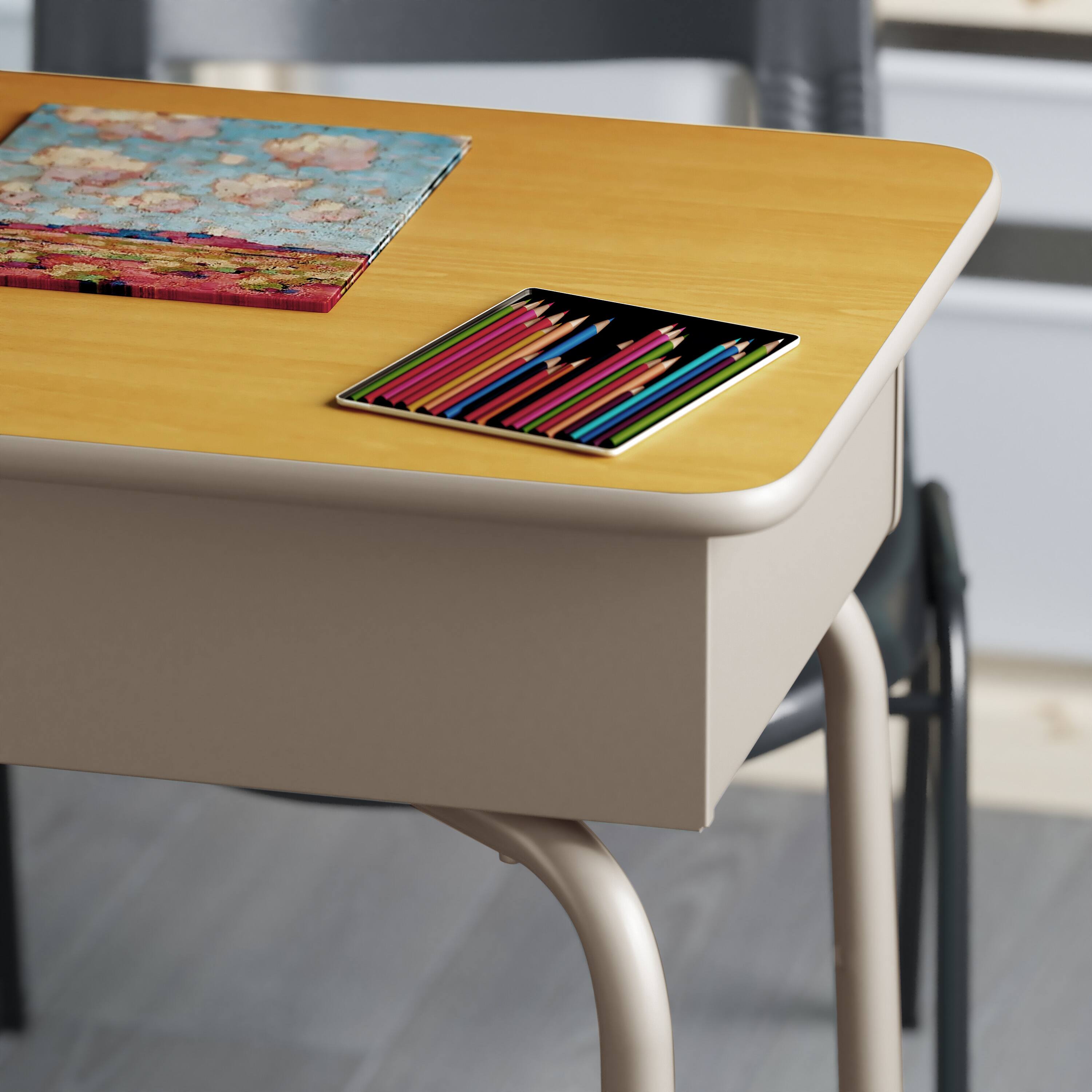 Alt View 4. Emma + Oliver - Student Desk with Open Front Metal Book Box - School Desk - Maple Top/Silver Frame.