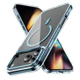 Dteck - for Apple iPhone 17 Pro Magnetic Clear Case,Crystal Transparent Back Cover,Shockproof Hybrid Shell with Metal Buttons - Blue