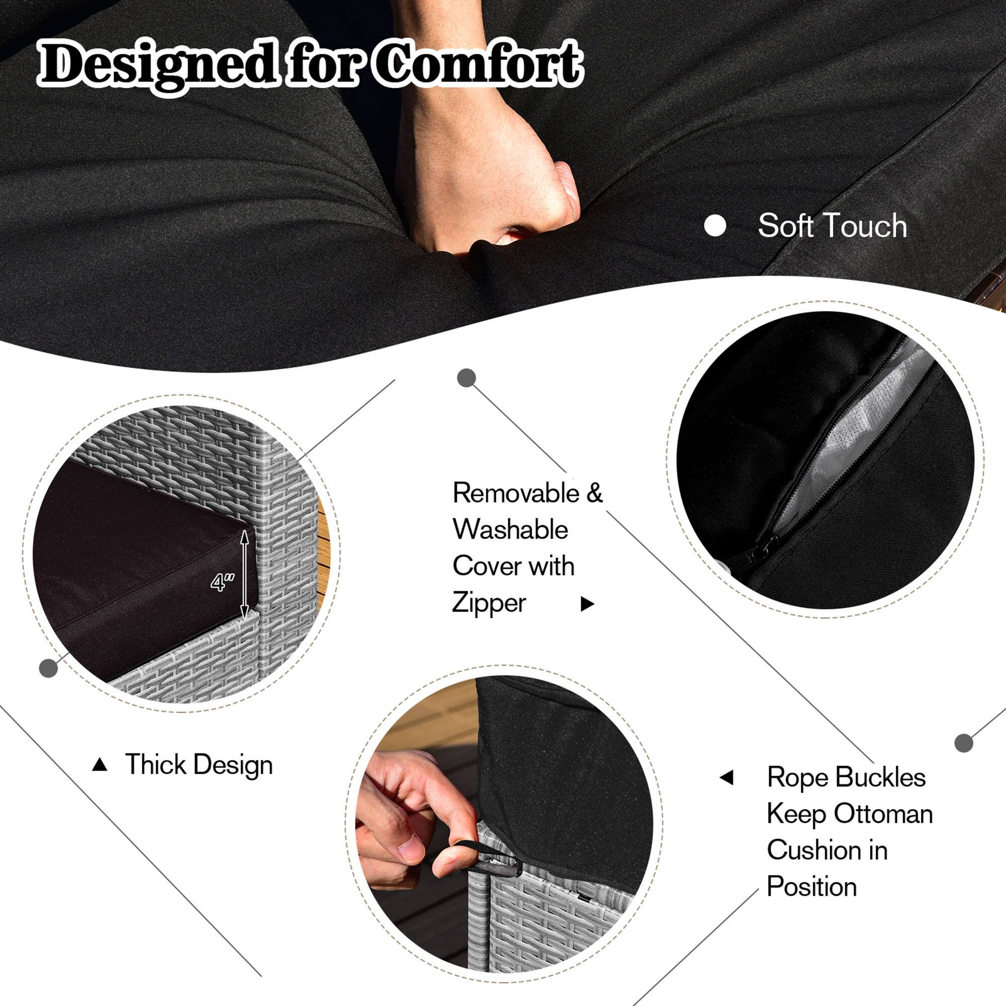 Designed for Comfort, Soft Touch, Removable & Washable Cover with Zipper, Thick Design, Rope Buckles, Keep Ottoman Cushion in Position