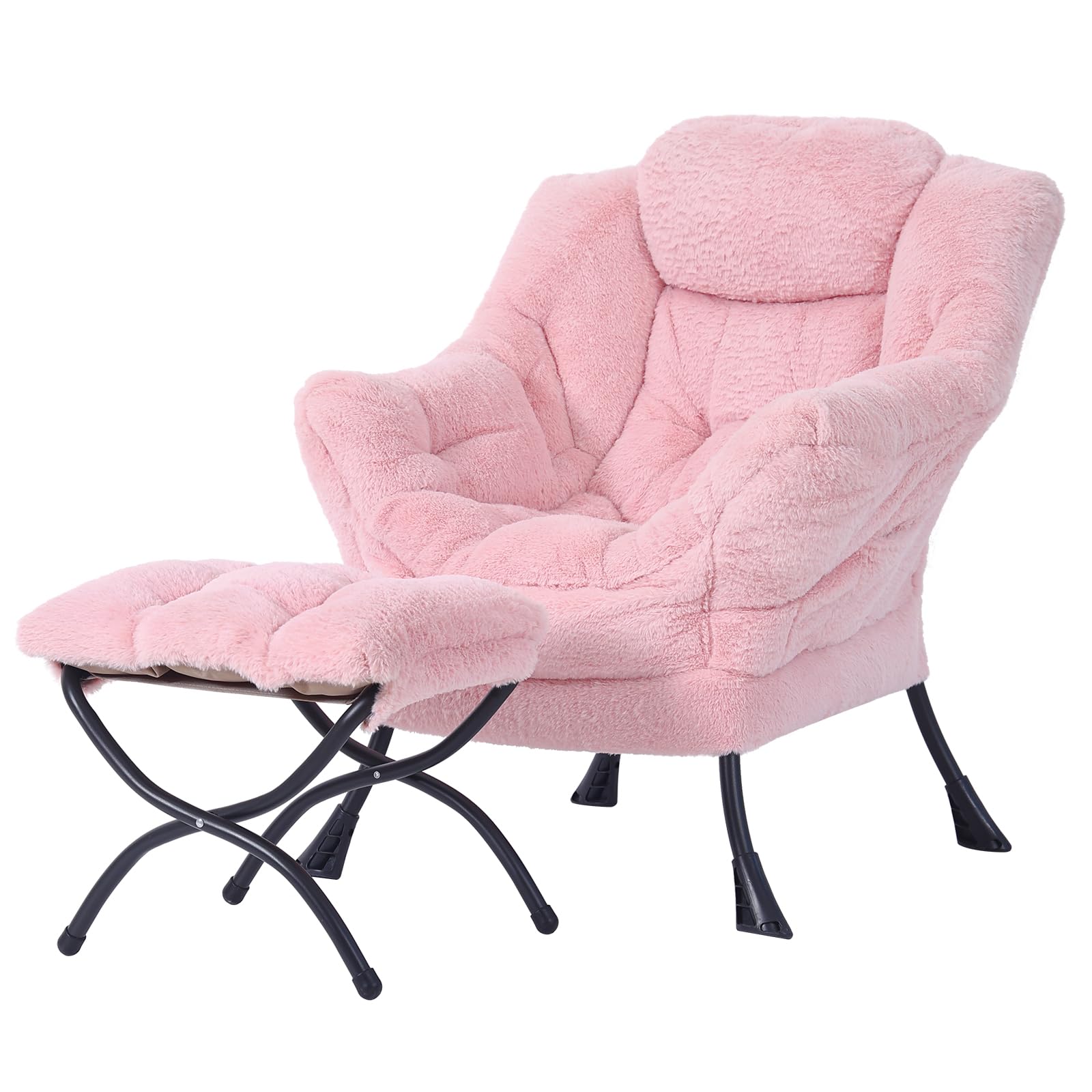 Front. JETRANSPORT - Lazy Chair With Ottoman Modern Lounge Accent Armrests And A Side Pocket Leisure Sofa Armchair Set Reading F... - Plush Pink.