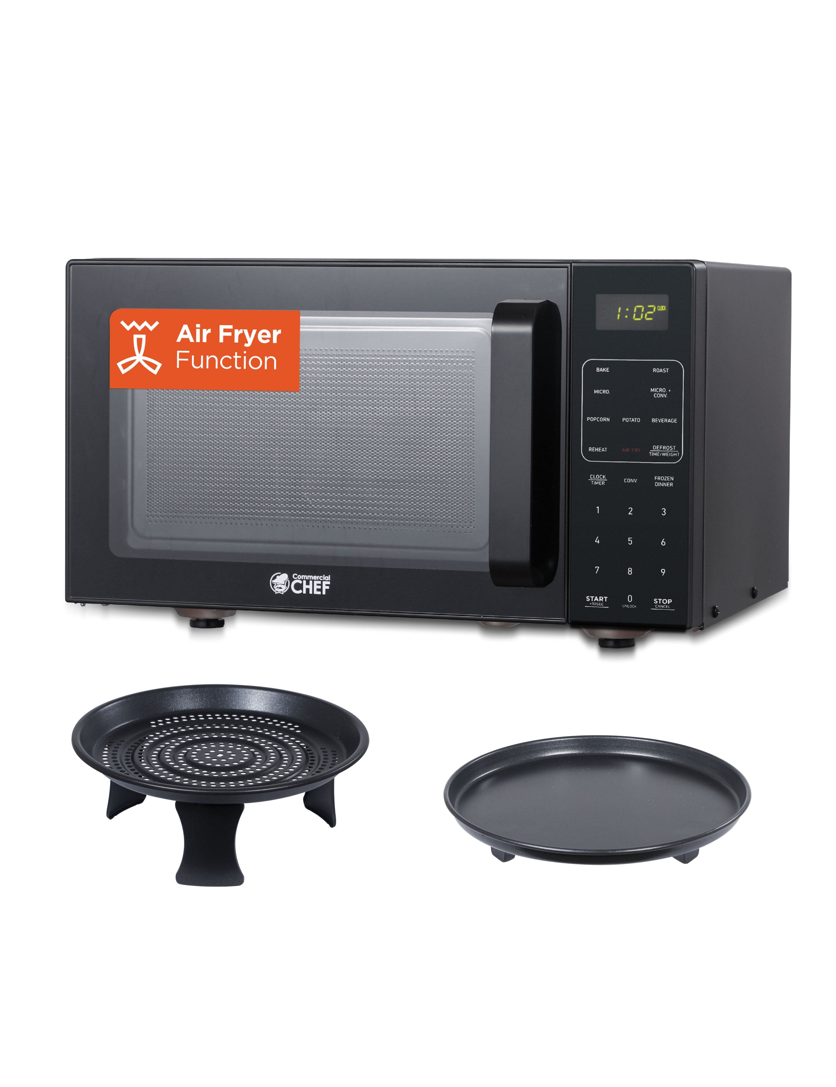 Commercial Chef - 5-in-1 Microwave Air Fryer Combo, 0.9 Cu. Ft., with Turntable, Air Fry Kit & Baking Tray - Black