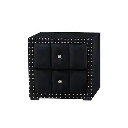 Front. Vaczon - Contemporary Nightstand with Drawers, Nailhead Trim, and Crystal Knobs Bedside Storage for Bedroom Organization - Black.