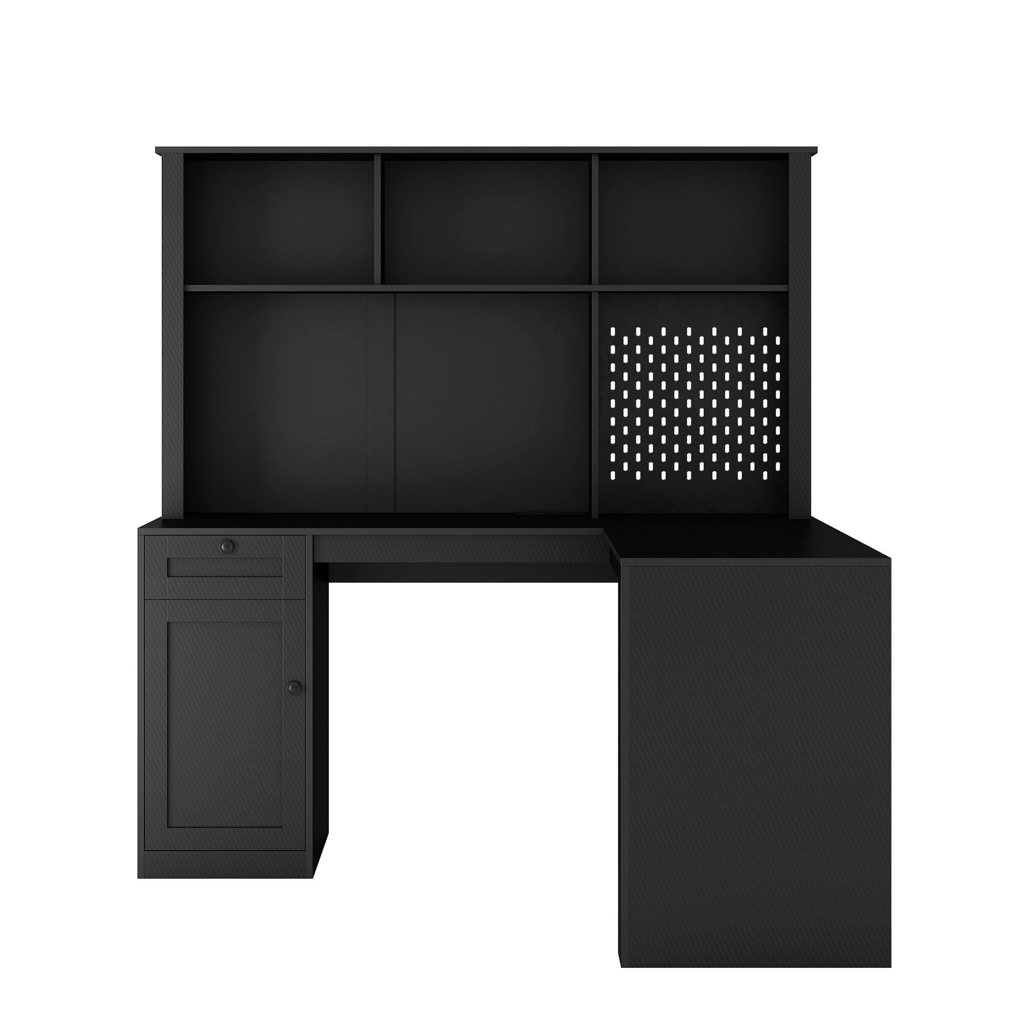Alt View 8. Tiramisubest - L Shaped Desk with Outlet,Computer Desk with Drawers,Bookshelf,Modern Corner Writing Desk,Home Office Desk,Black - Black.