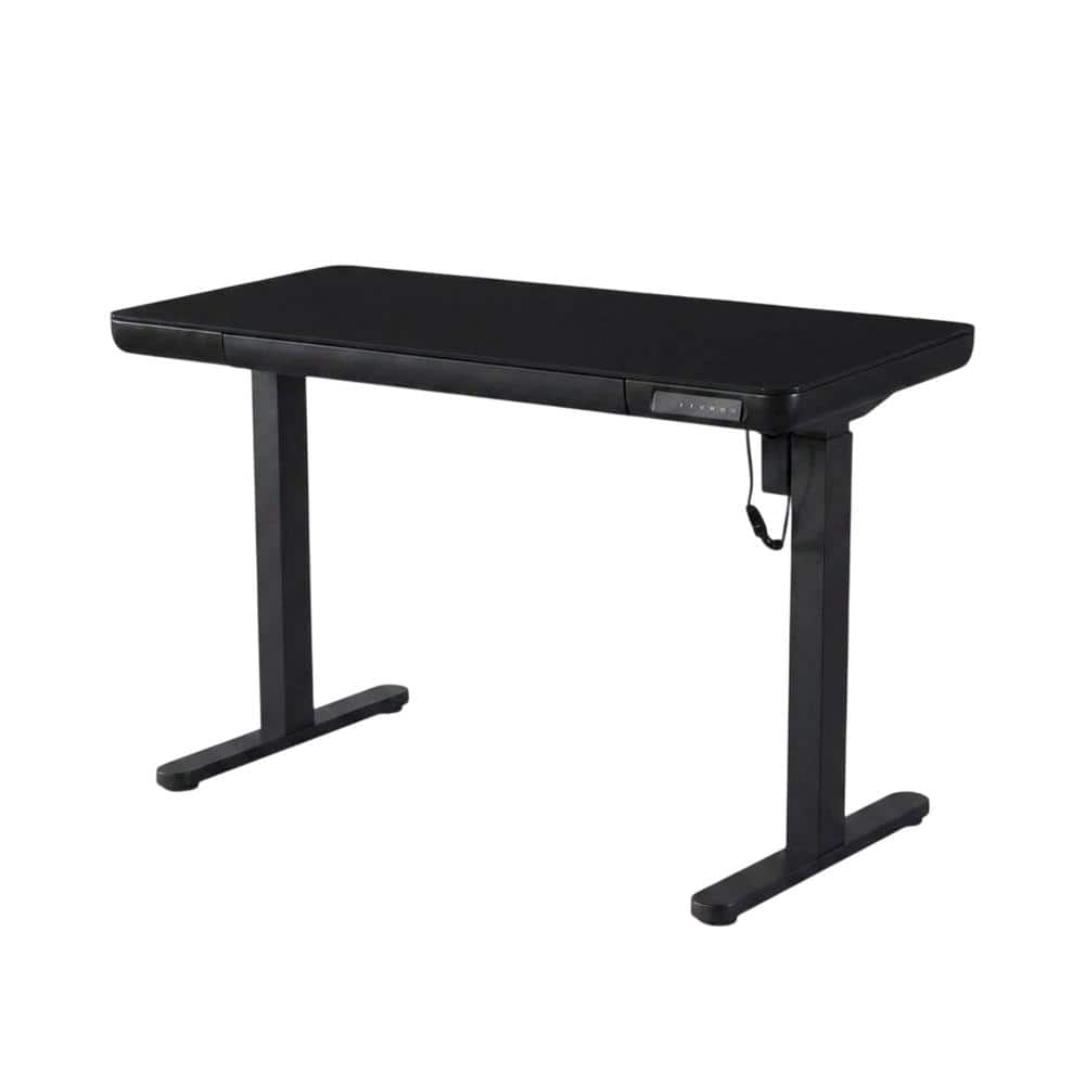 KOWO - 48" Electric Height Adjustable Standing Desk With Tempered Glass Top， - Black