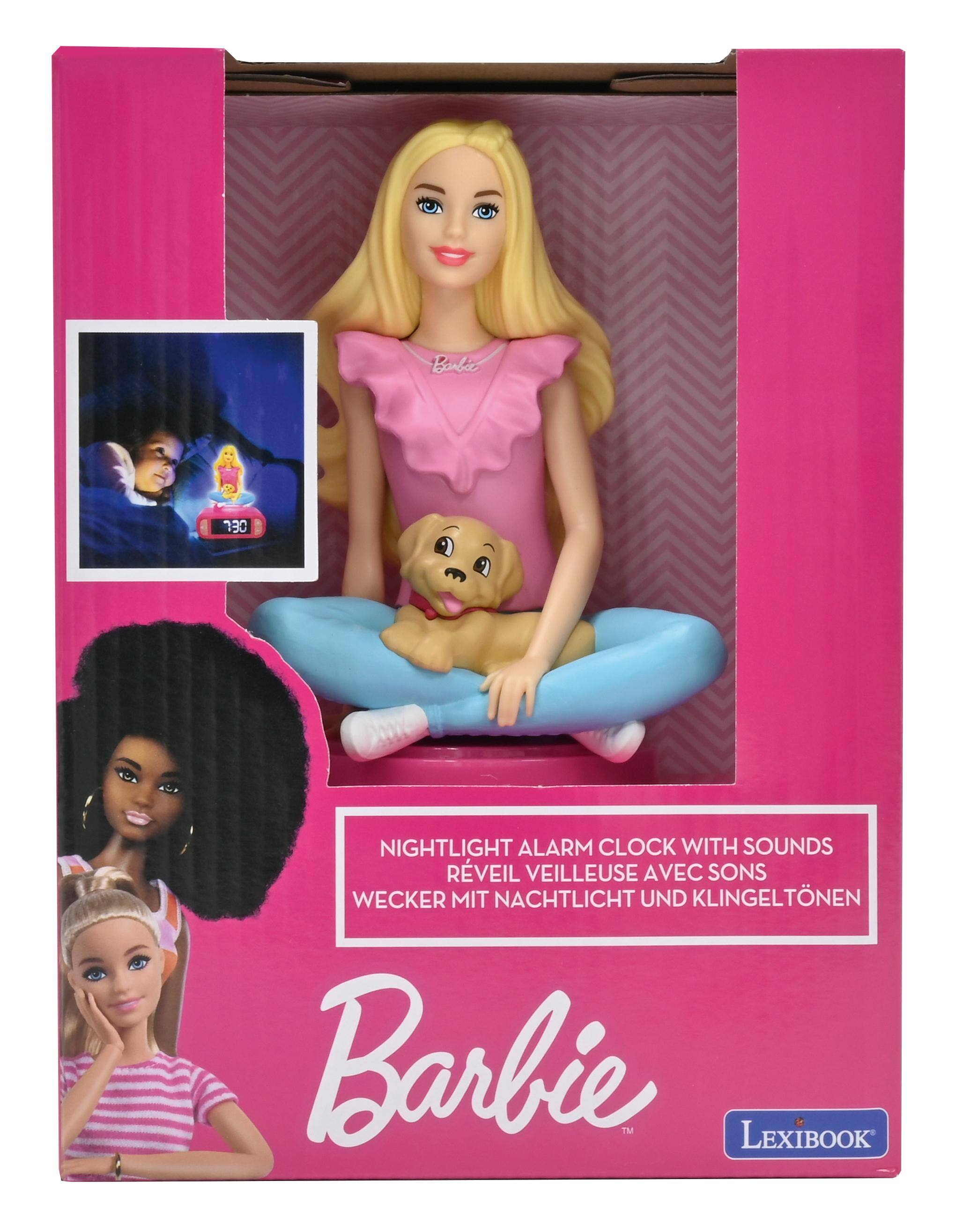 Barbie  
100 150  
NIGHTLIGHT ALARM CLOCK WITH SOUNDS  
RÉVEIL VEILLEUSE AVEC SONS  
WECKER MIT NACHTLICHT UND KLINGELTÖNEN  
Barbie™  
LEXIBOOK