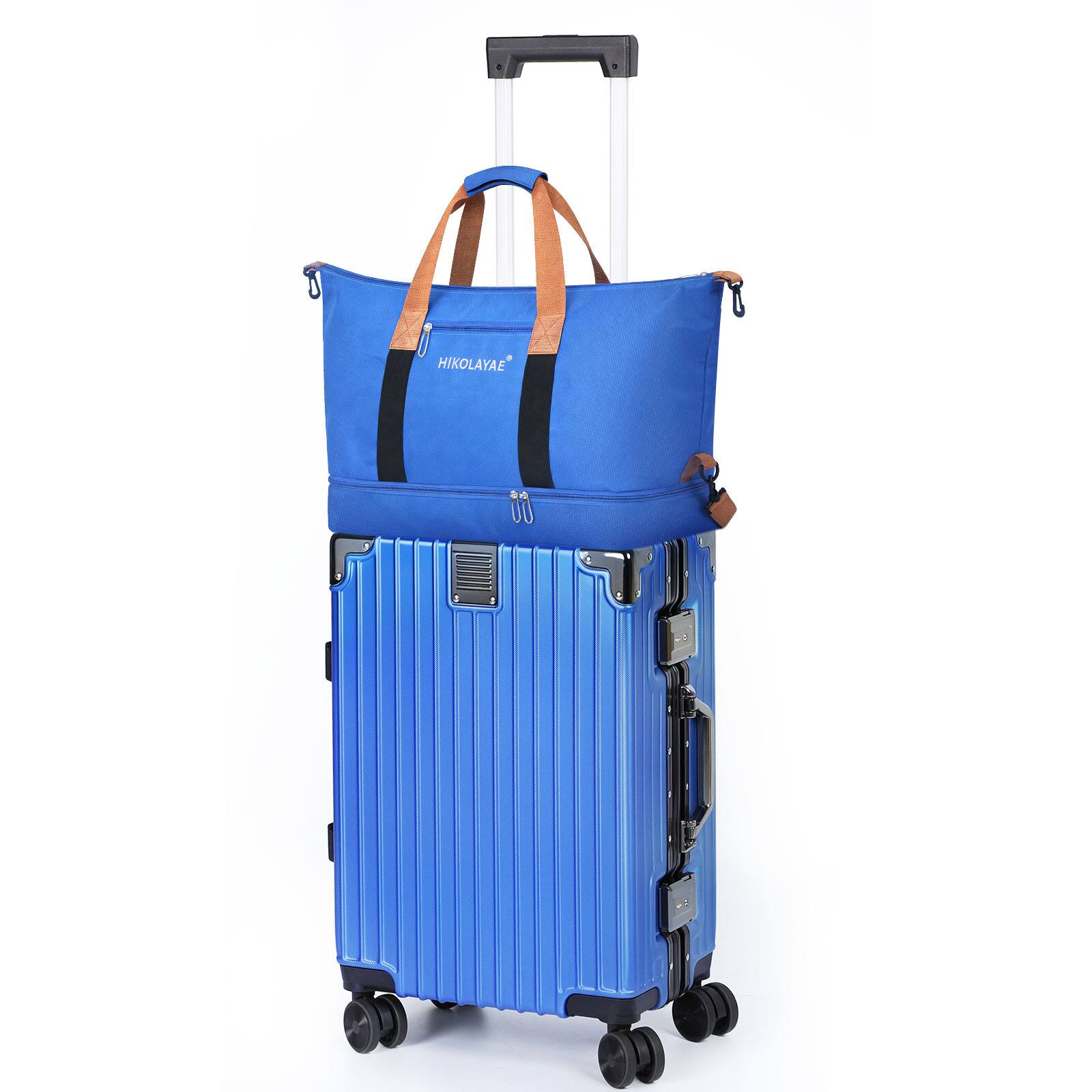 Alt View 4. Oumilen - 2 Piece Luggage Set – 20in Aluminum Frame Carry On with Travel Duffel Bag, Blue, TSA Lock, Spinner Wheels - Blue.