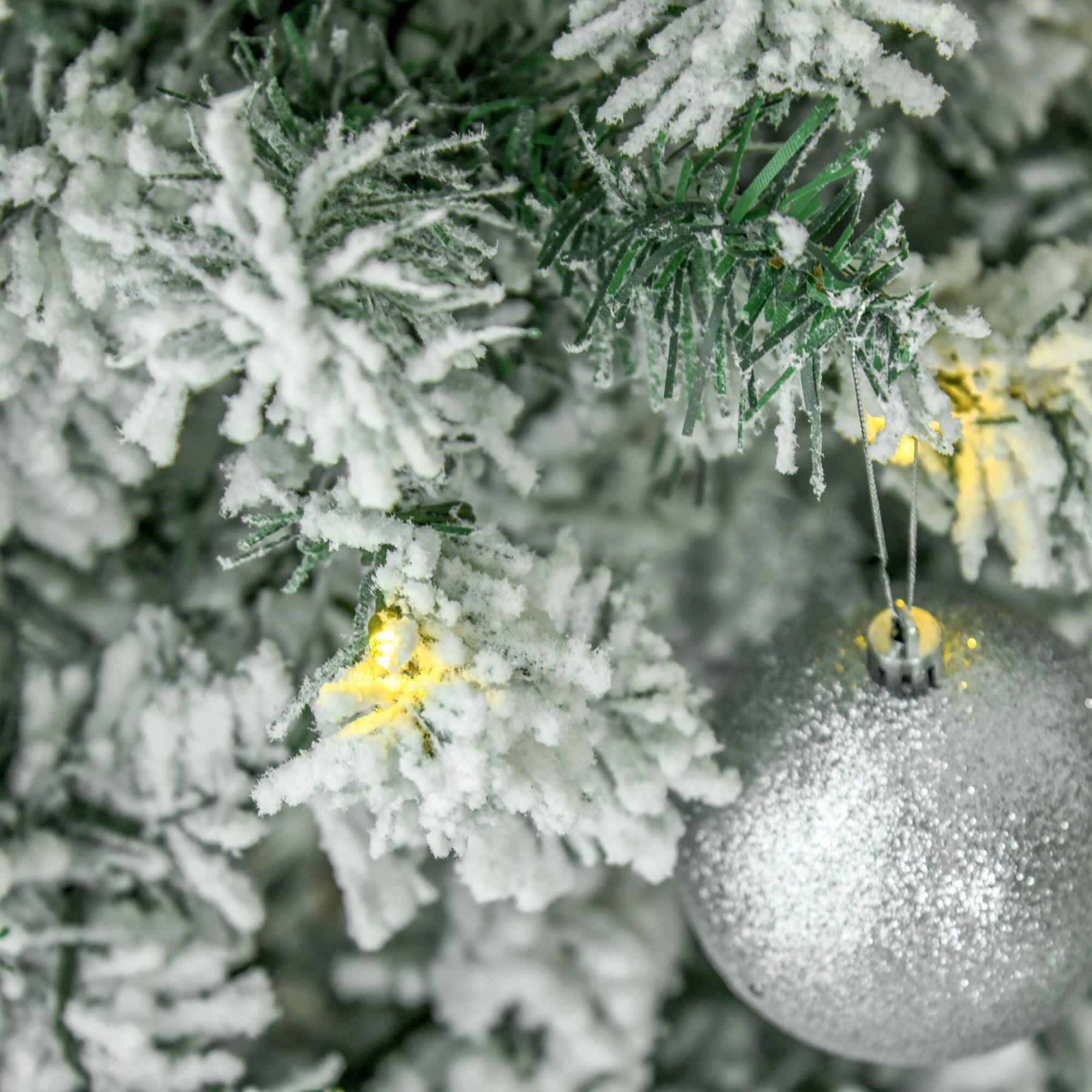 Alt View 7. Homcom - Prelit Snow-Flocked Artificial Christmas Tree, Slim Xmas Tree with 550 LED Lights and 988 Branches - Green.