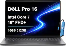 Dell - Upgraded - Pro - 16'' FHD+ Notebook Laptop - PC16250 - Intel Core 7 150U - 16GB RAM - 512GB SSD - Backlit - Thunderbolt - Win 11Pro - Magnetite