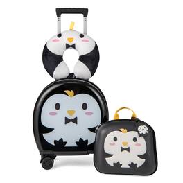 Costway - 4-Piece Kid's Luggage Set w/ 14" Carry-on Hardside Spinner Toddler Luggage - Black+White