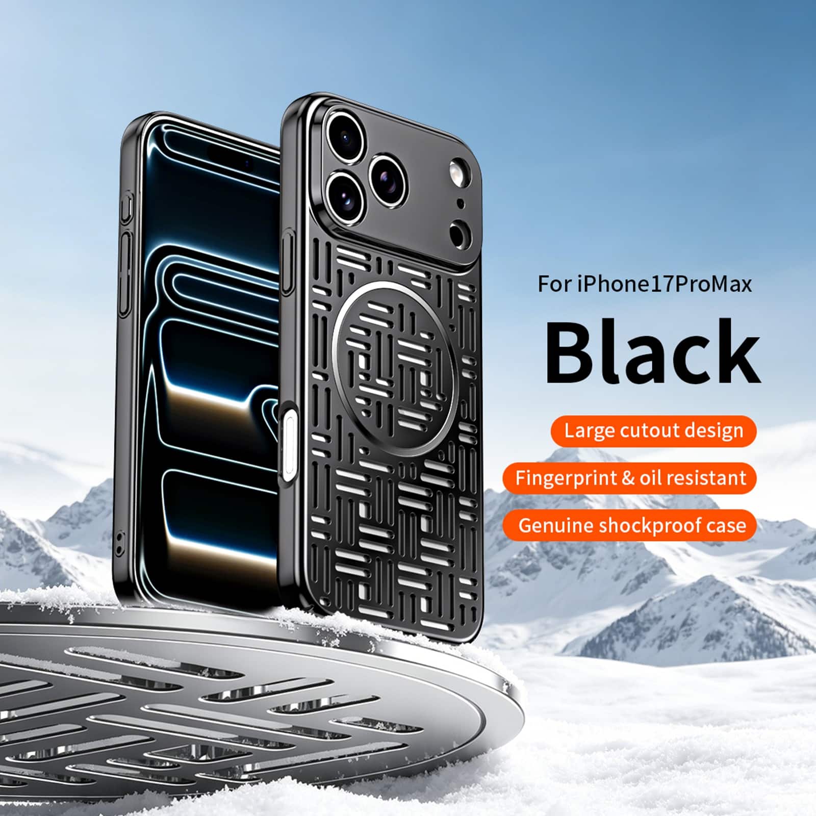 Dteck - Shockproof Electroplated Case for Apple iPhone 17 Pro Max, Magnetic Heat Dissipation Cover with Precision Camera Defense - Black