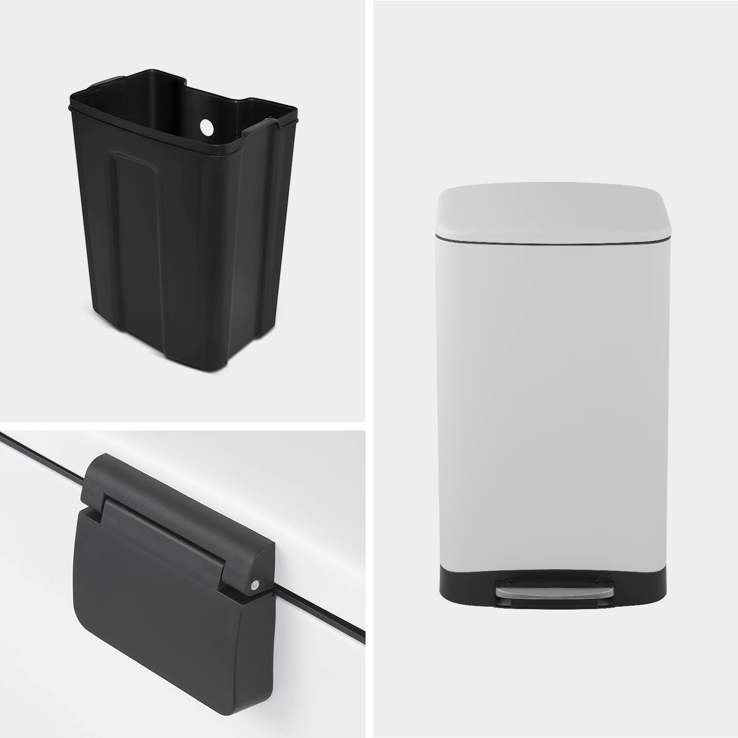 Alt View 5. Innovaze - 10.6 Gal./40 Liter Stainless Steel Rectangular Step-on Trash Can for Kitchen - White.