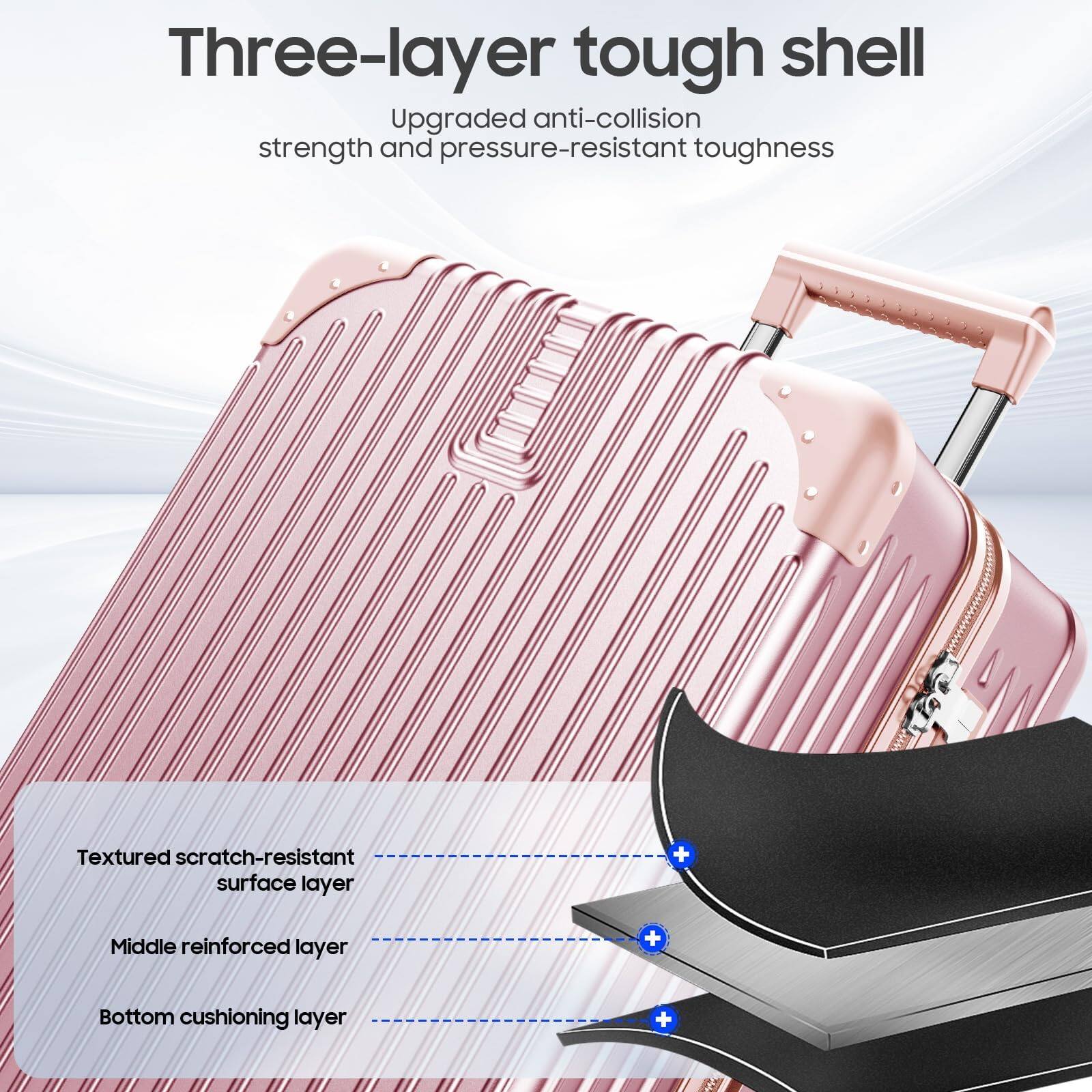 Three-layer tough shell

Upgraded anti-collision strength and pressure-resistant toughness

Textured scratch-resistant surface layer + Middle reinforced layer + Bottom cushioning layer