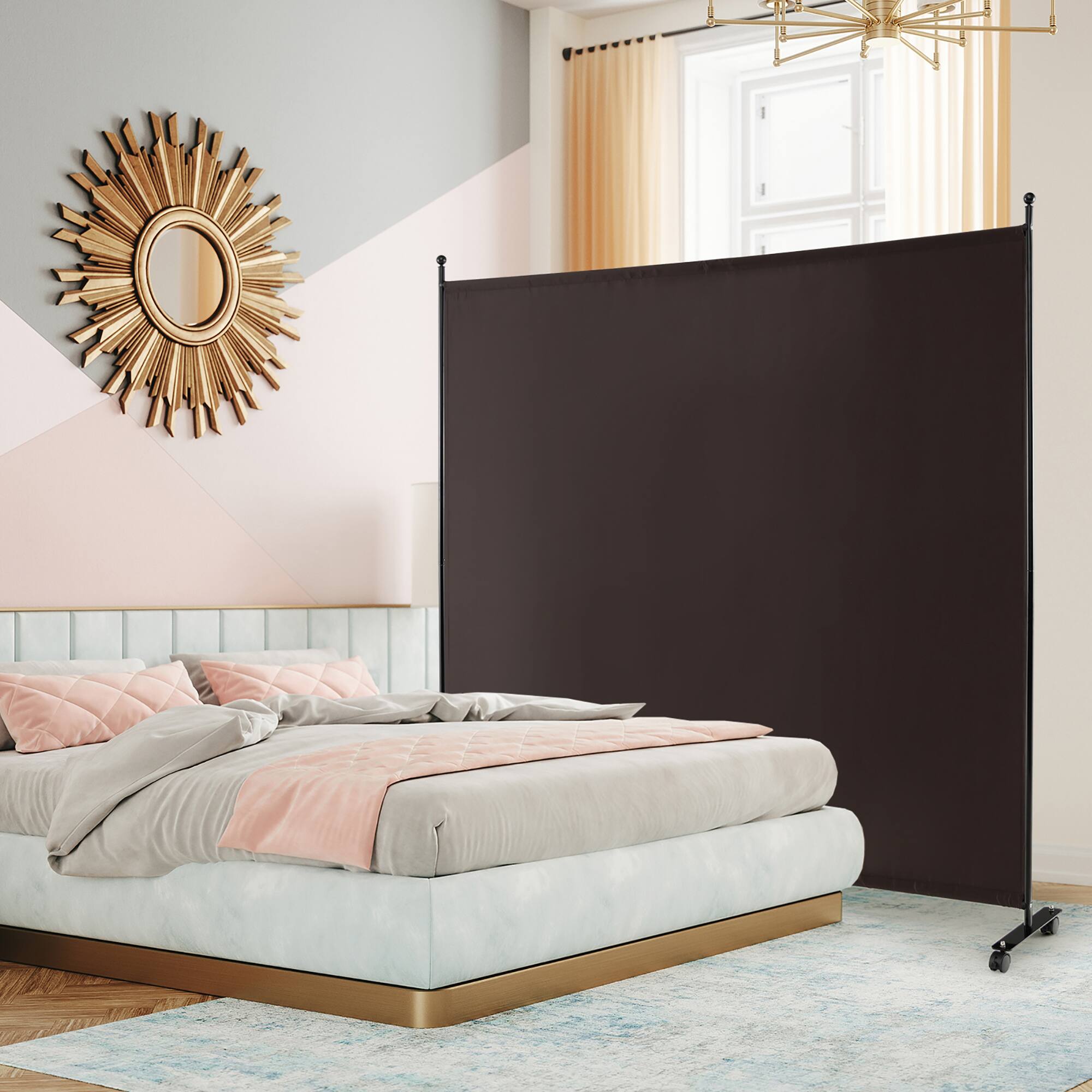 Alt View 3. Costway - Costway 6FT Single Panel Room Divider with Wheels Rolling Fabric Partition Privacy Screen - Brown.